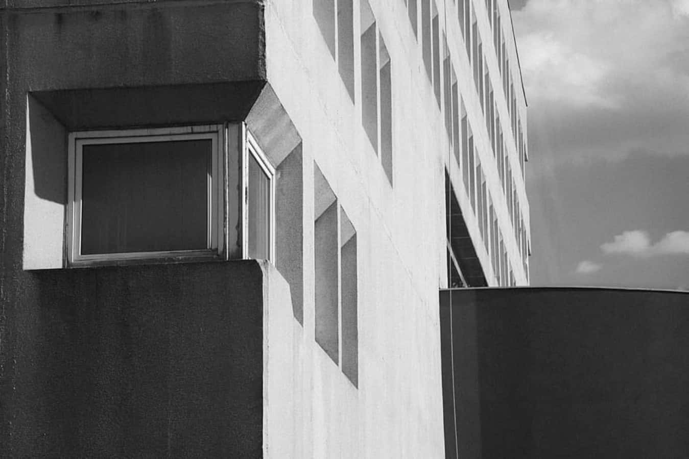 modernist building facade, geometric windows, strong shadows, HD Desktop Wallpaper