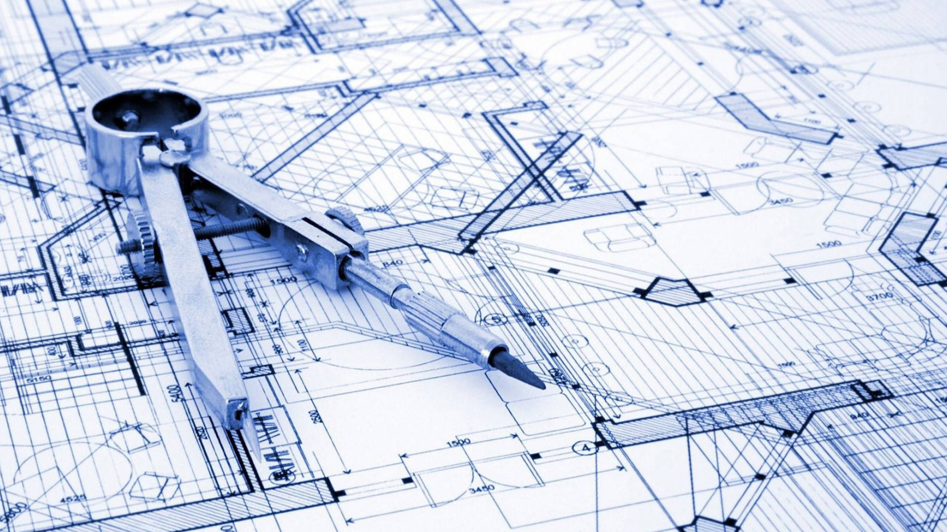 blue-toned, architectural blueprint, compass, Full HD Desktop Wallpaper