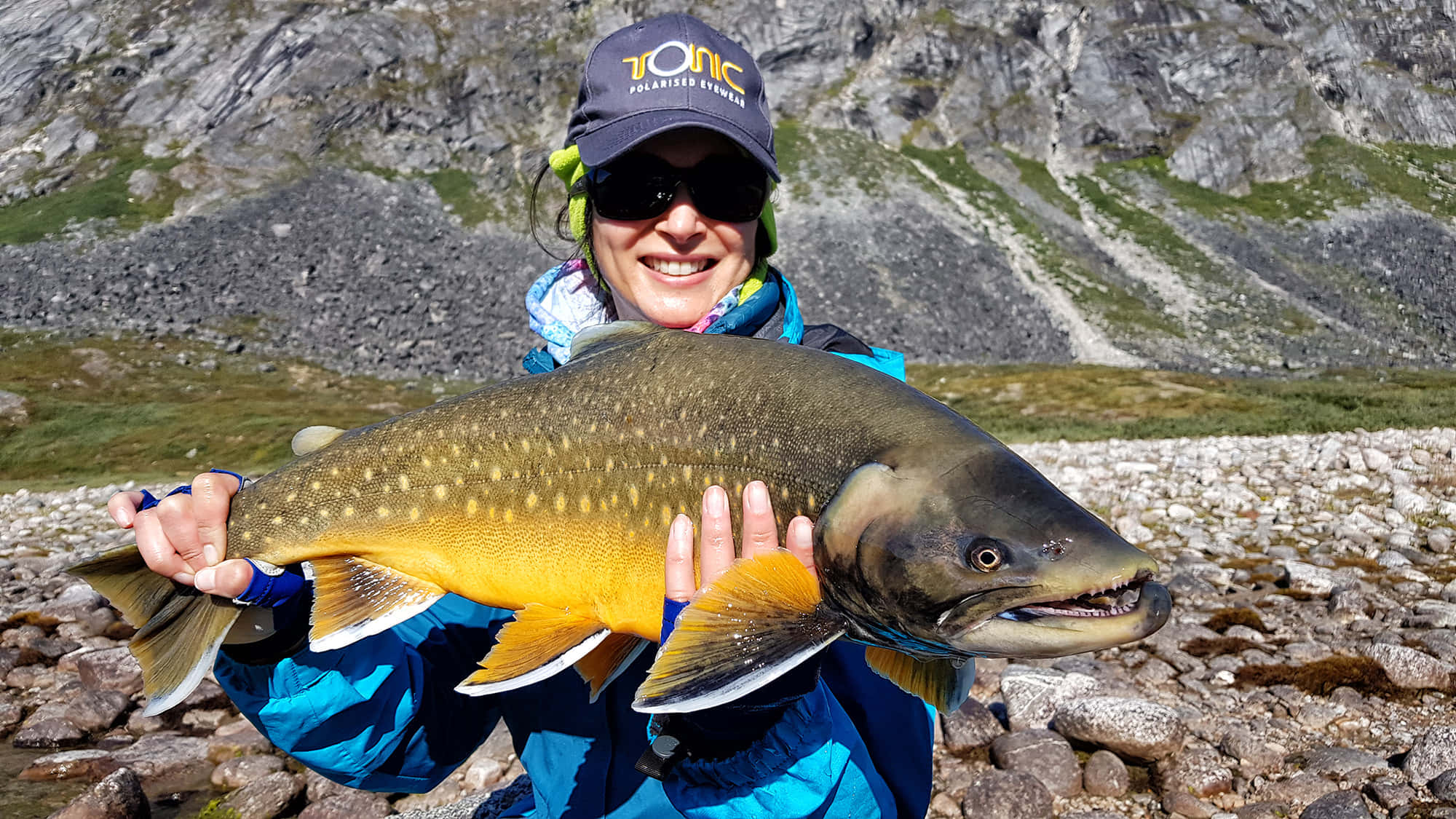 Arctic Char, spotted lake trout, blue jacket, Full HD Desktop Wallpaper