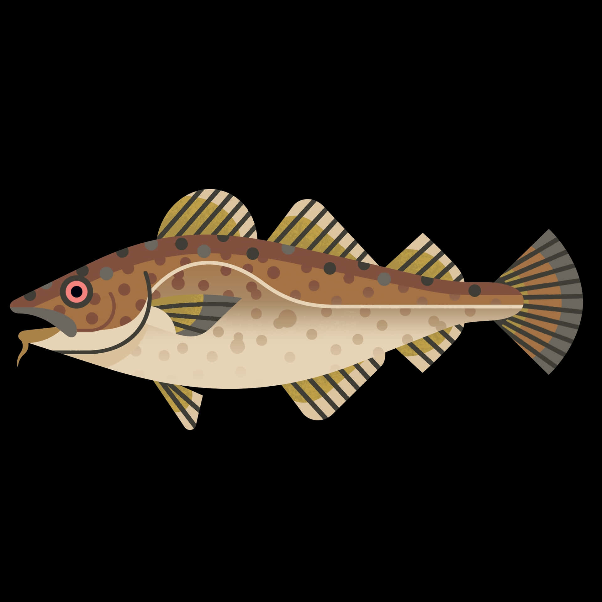 Arctic Cod, brown spotted body, striped fins, Full HD Desktop Wallpaper