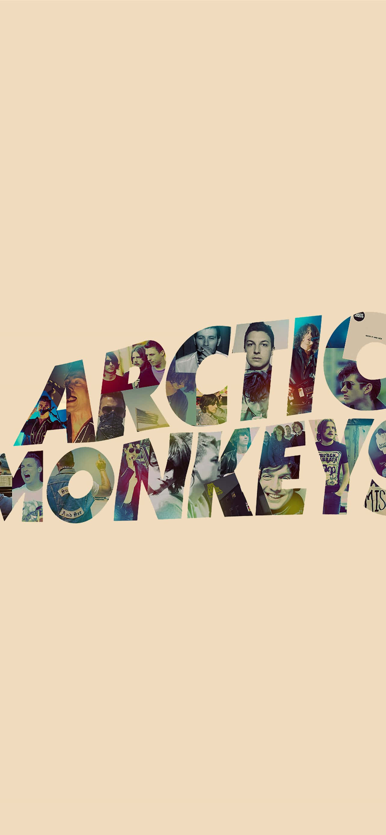 Arctic Monkeys, beige background, bold letters, 2K Phone Wallpaper