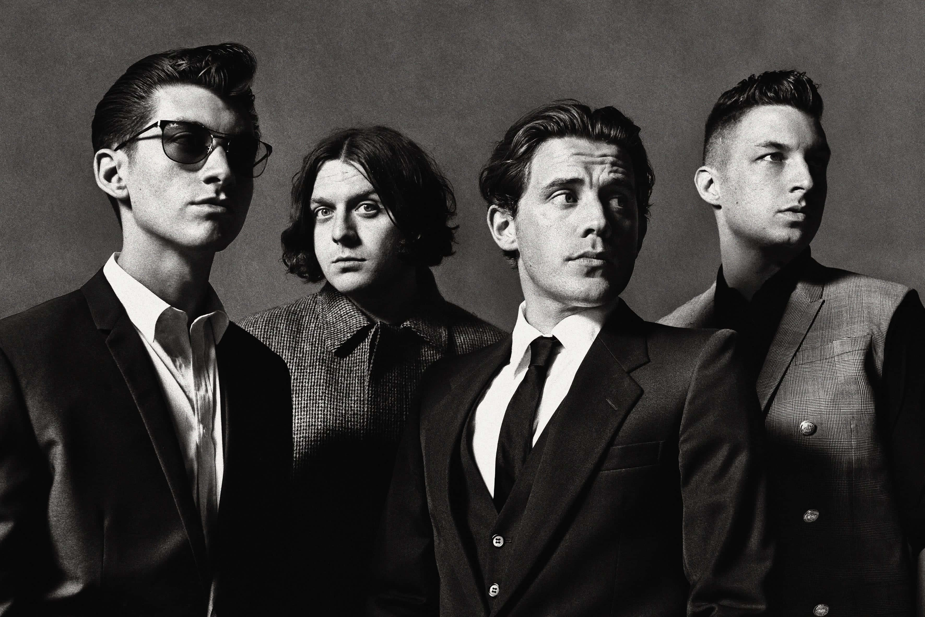 Arctic Monkeys, black and white, studio portrait, 2K Desktop Wallpaper