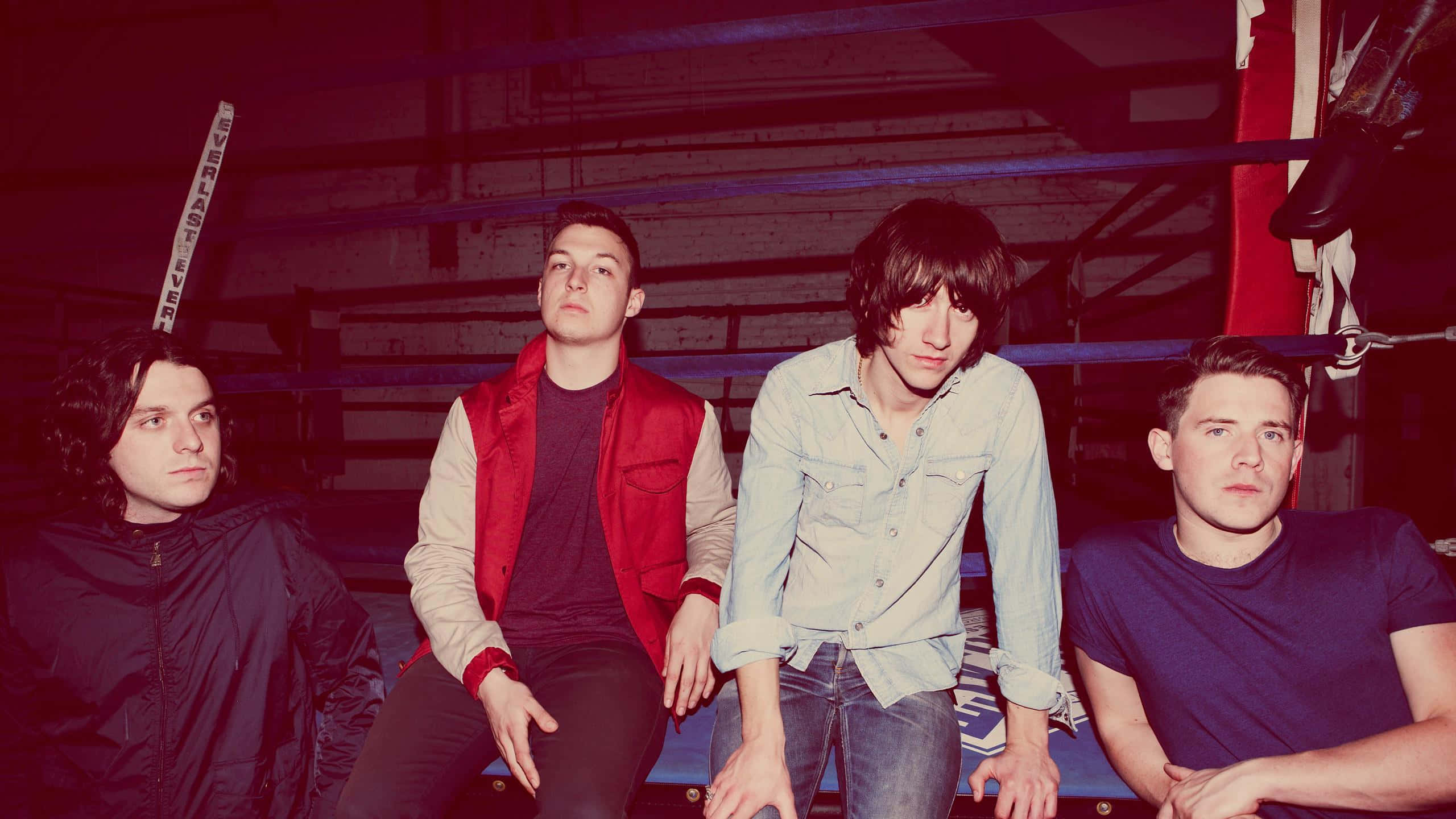 Arctic Monkeys, gym, red lighting, 2K Desktop Wallpaper