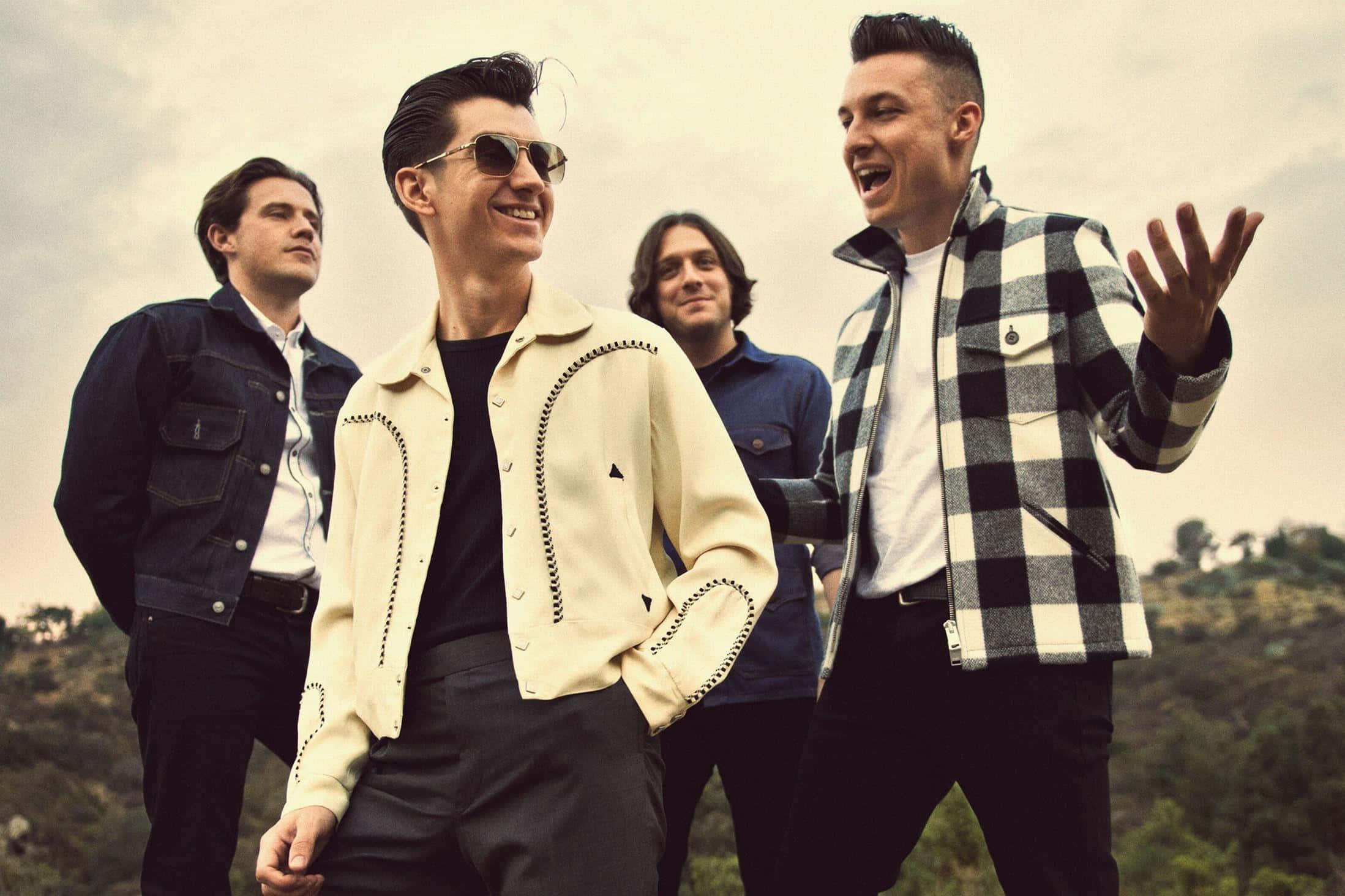 Arctic Monkeys, retro jackets, hillside, Full HD Desktop Wallpaper