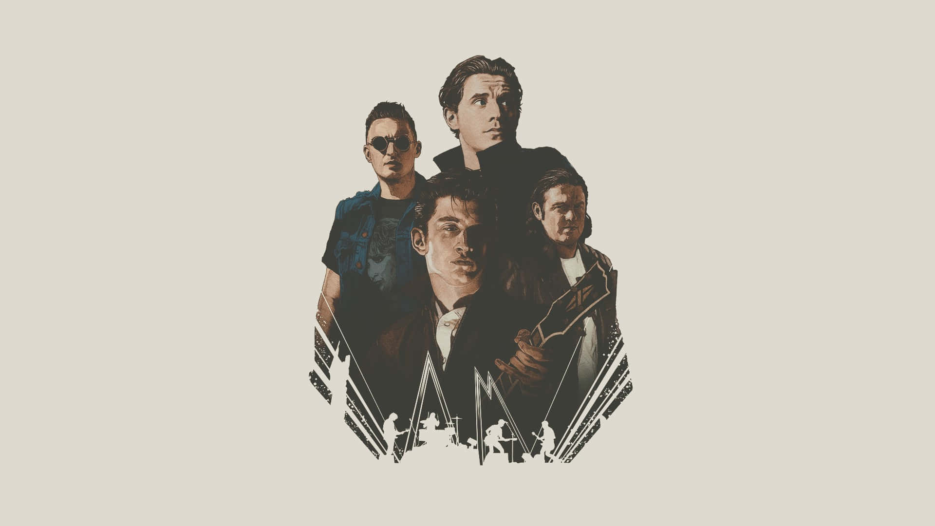 Arctic Monkeys, band silhouette, beige background, Full HD Desktop Wallpaper