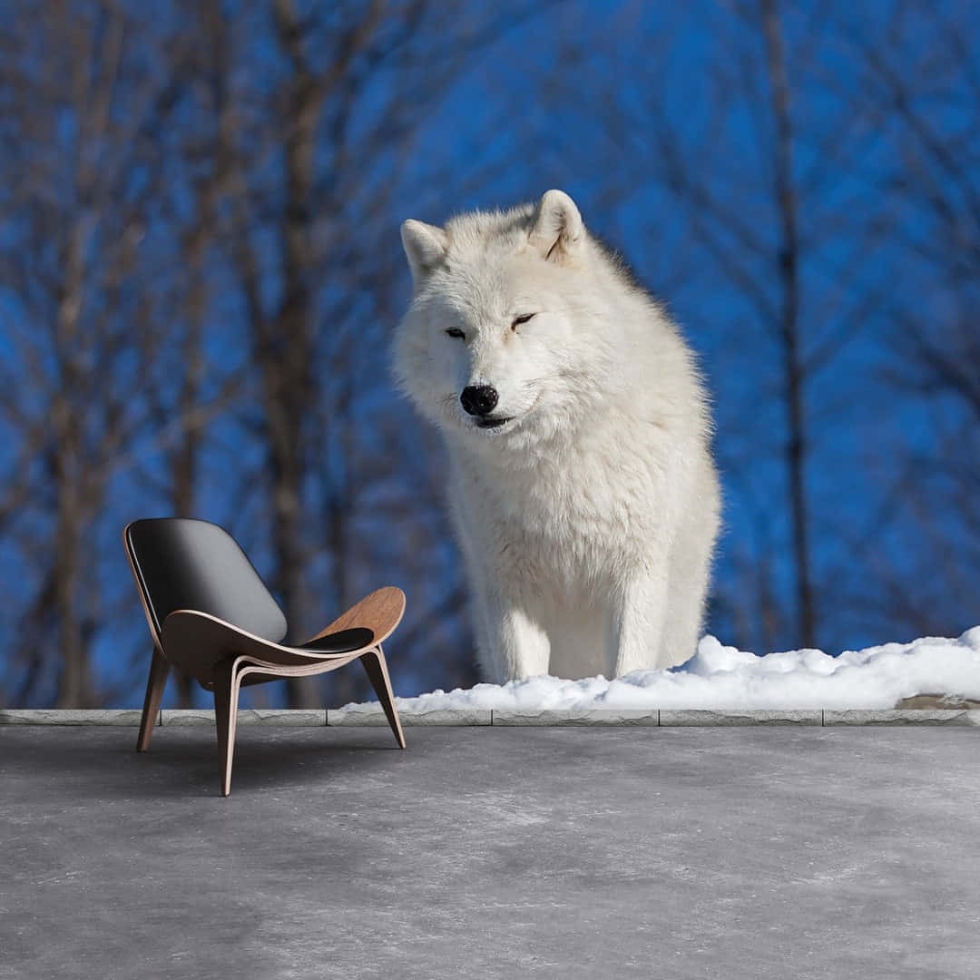 Arctic Wolf, snowy ledge, vivid blue sky, SD Desktop Wallpaper