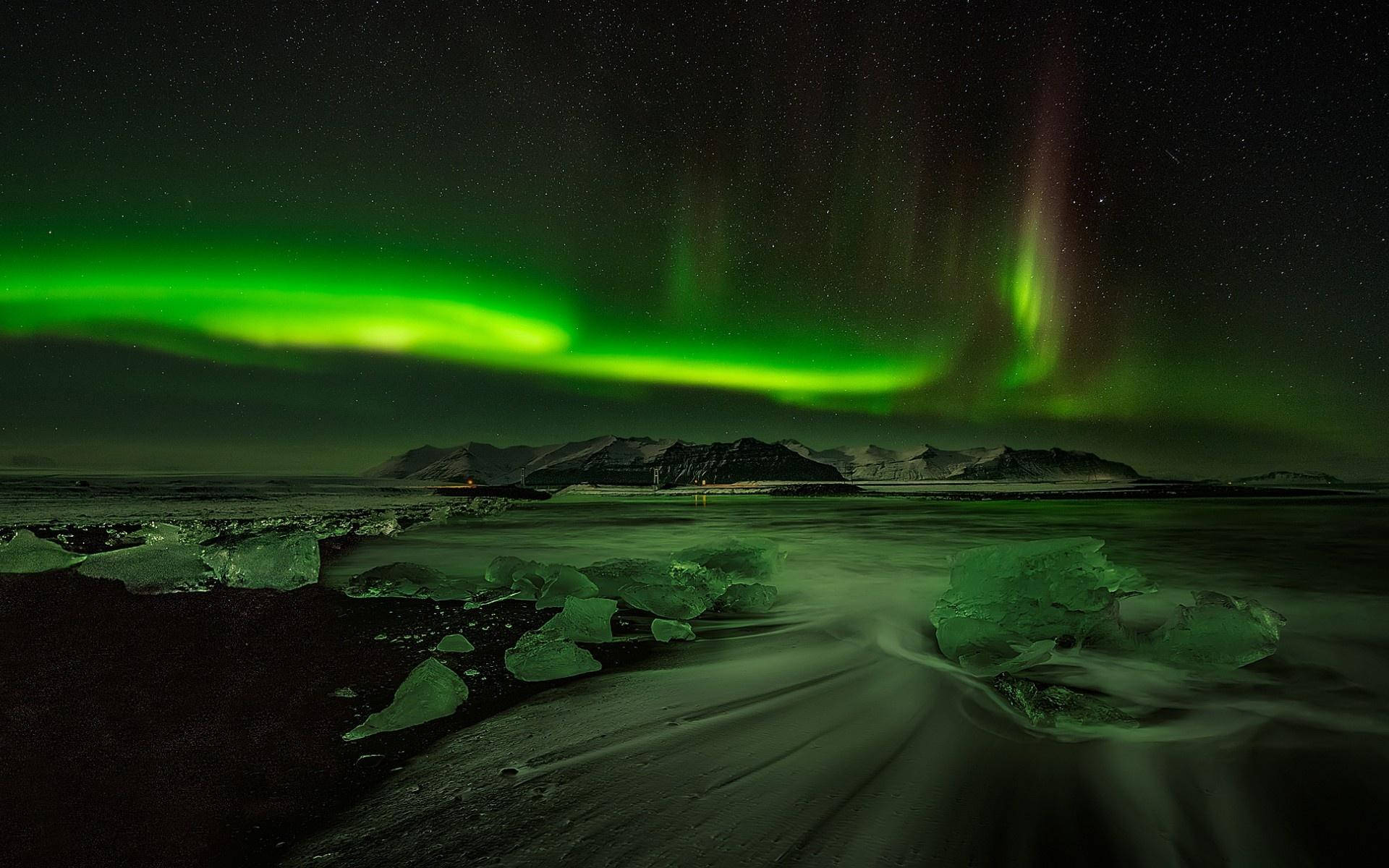 Arctic, aurora borealis, starry night sky, Full HD Desktop Wallpaper