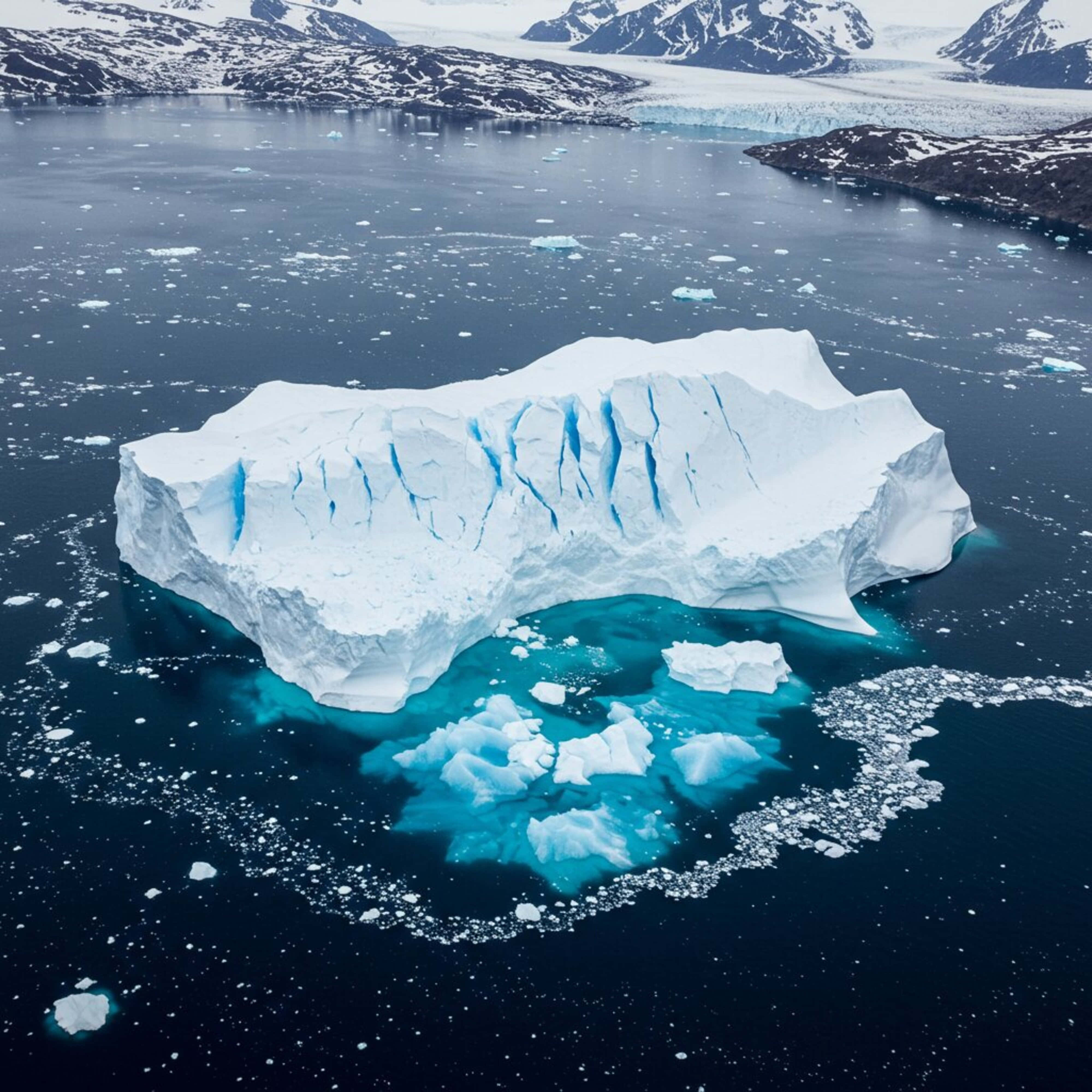 iceberg, blue-tinged cracks, dark ocean water, 4K Desktop Wallpaper