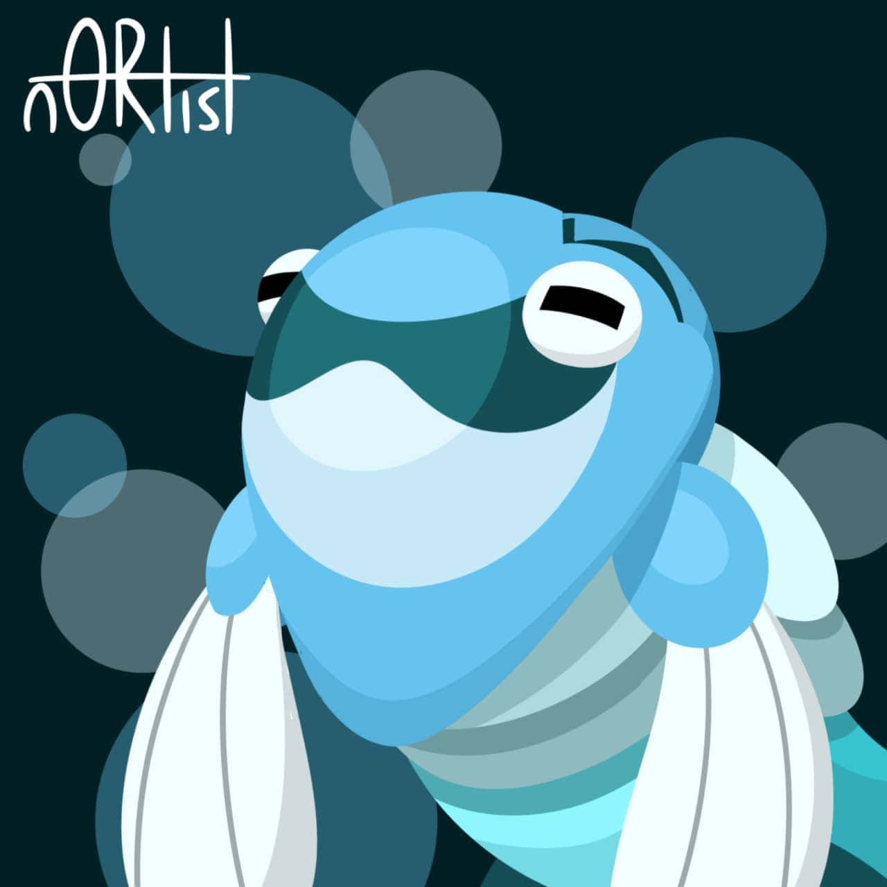 Arctovish, blue cartoon fish, large eyes, HD Desktop Wallpaper