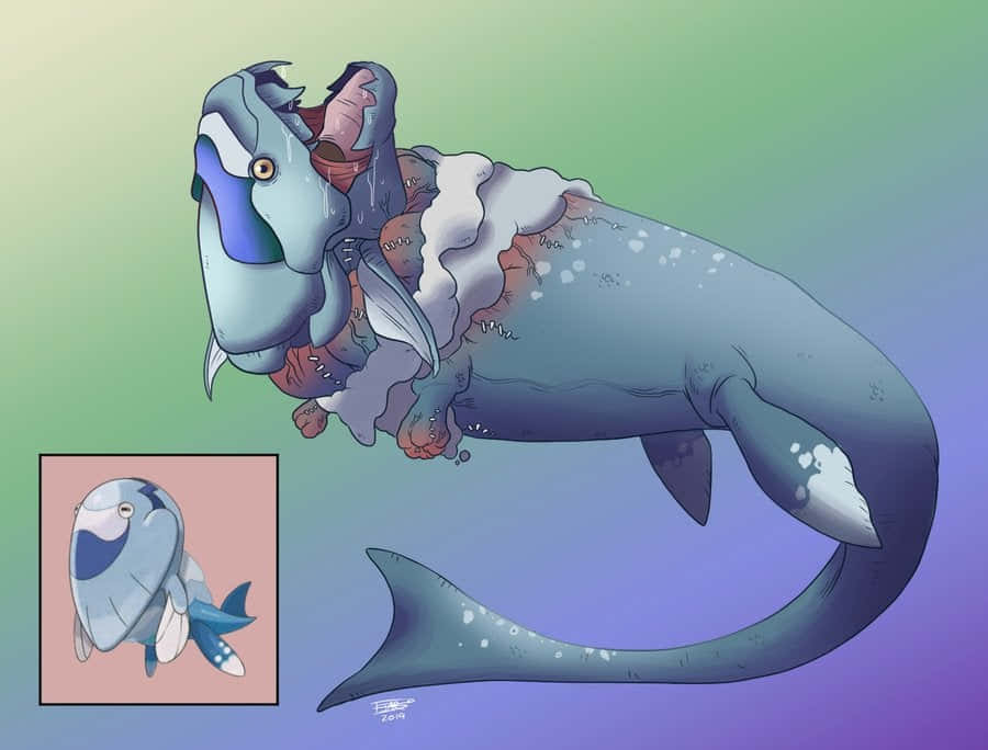 Arctovish, blue whale-like creature, torn belly, SD Desktop Wallpaper