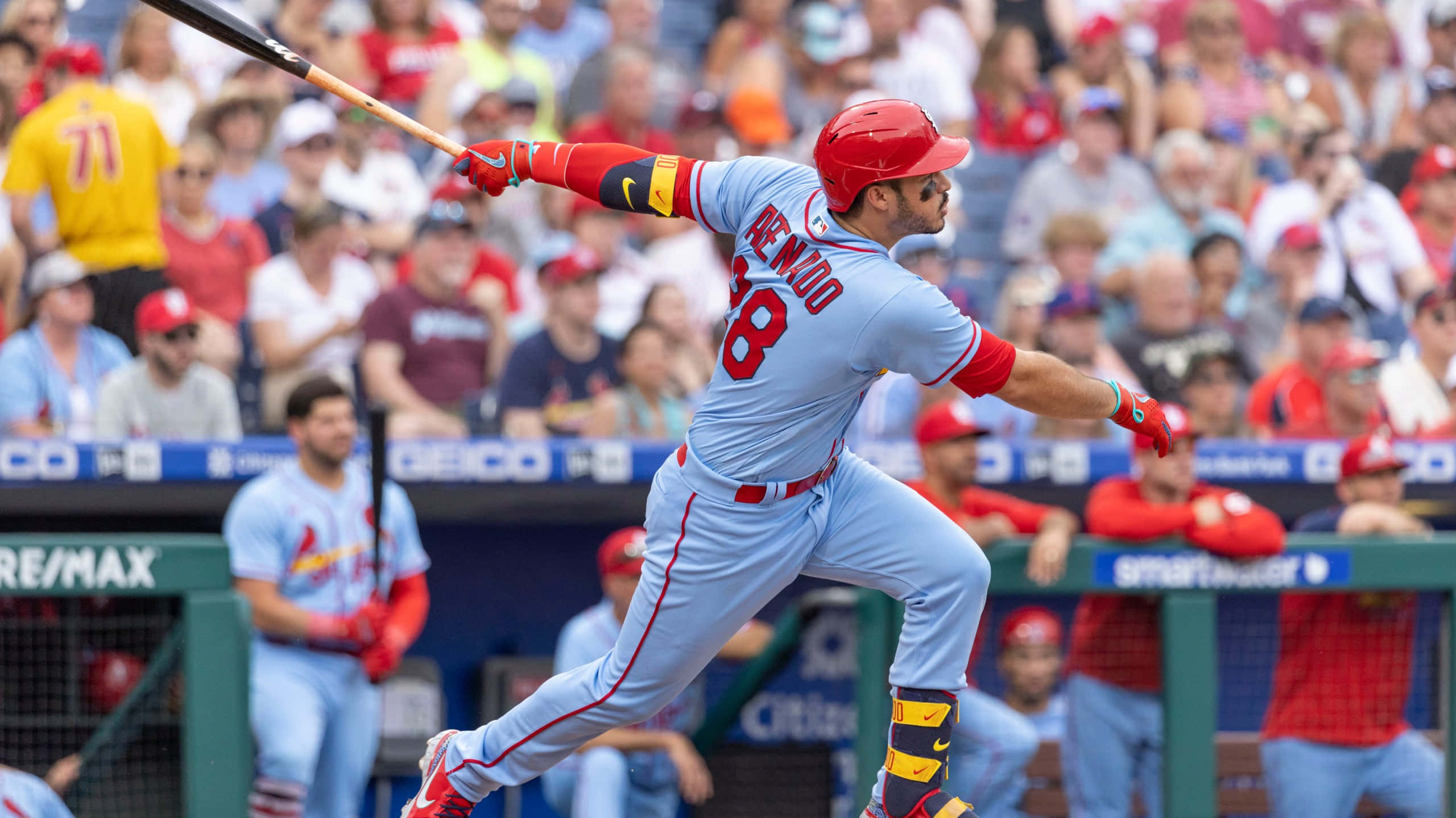 Arenado, red helmet, gray uniform, 2K Desktop Wallpaper