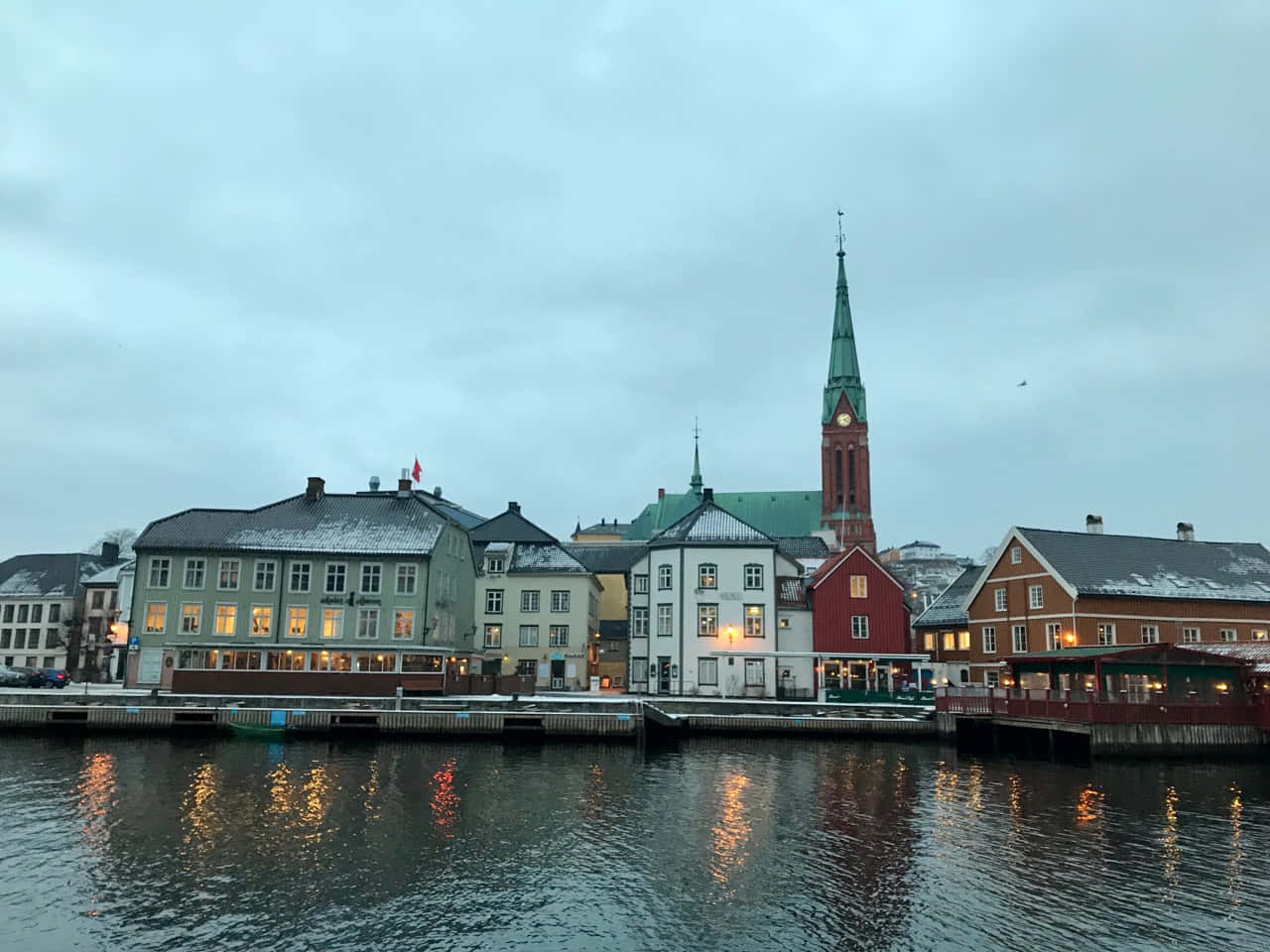 Arendal, waterfront, dusk, HD Desktop Wallpaper