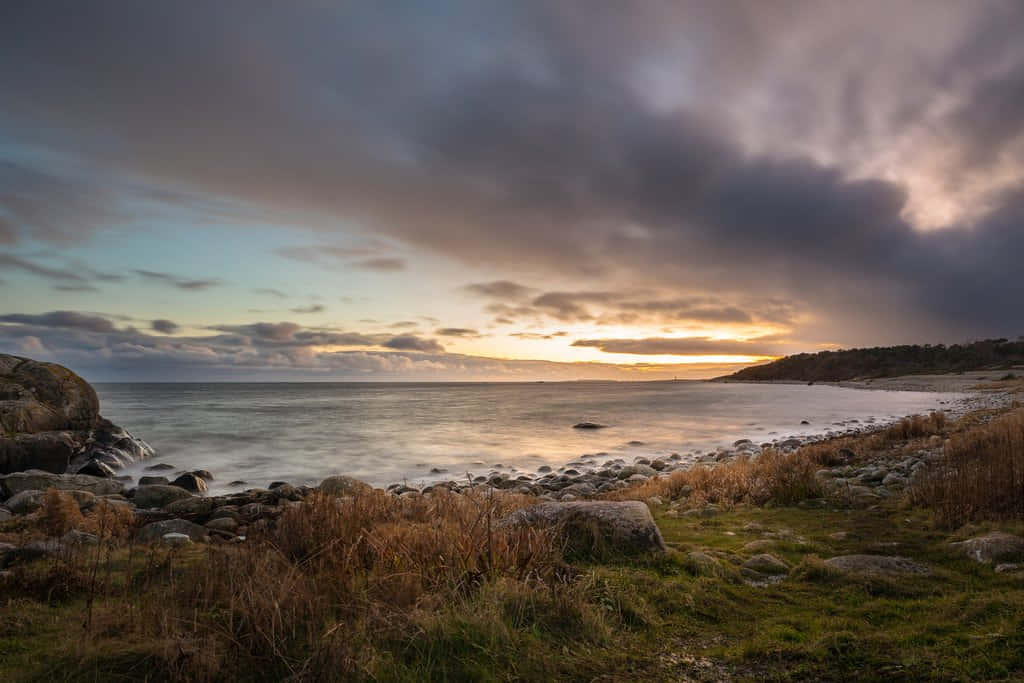 Arendal, coastline, sunset, SD Desktop Wallpaper