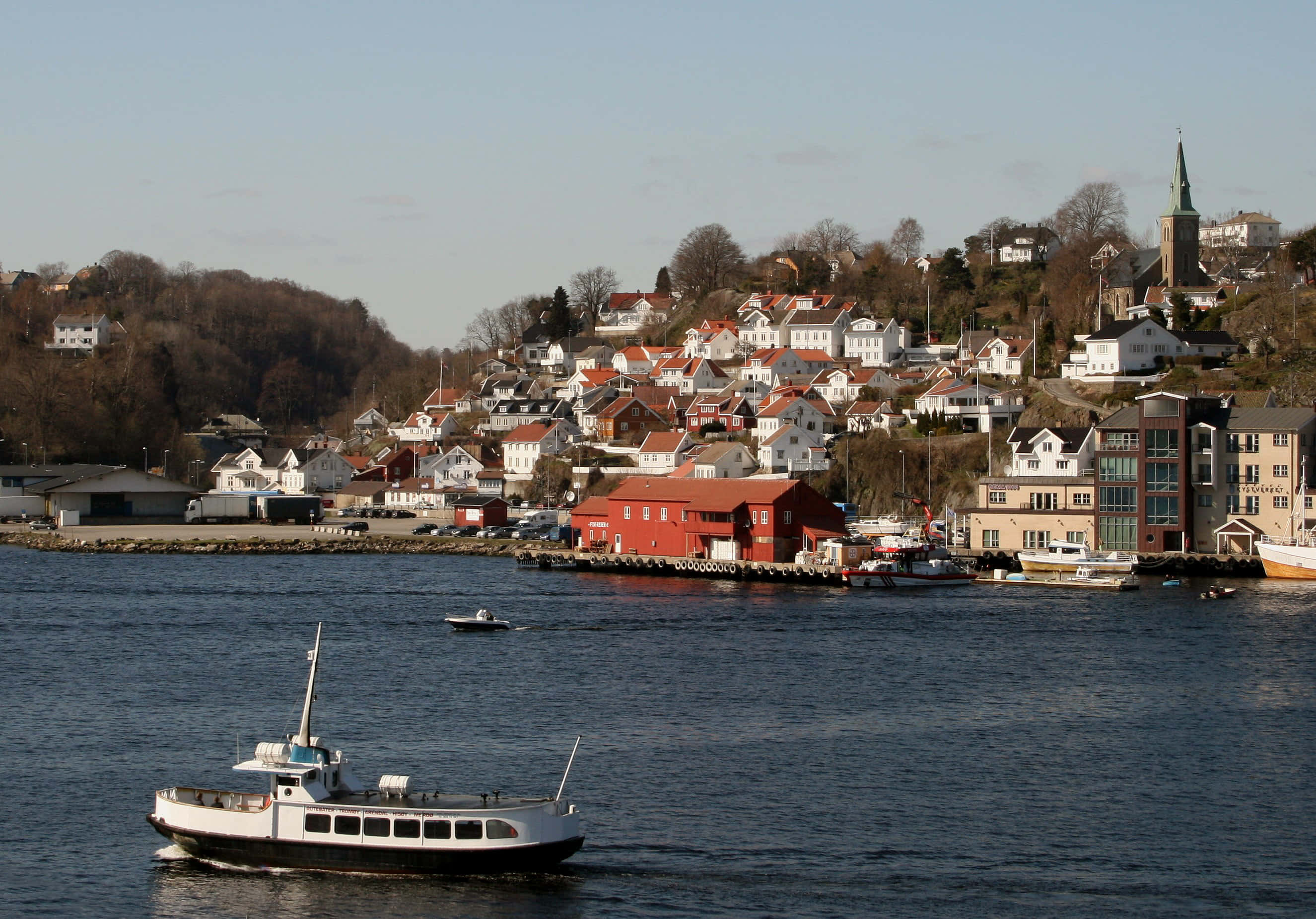 Arendal, waterfront, architecture, 2K Desktop Wallpaper