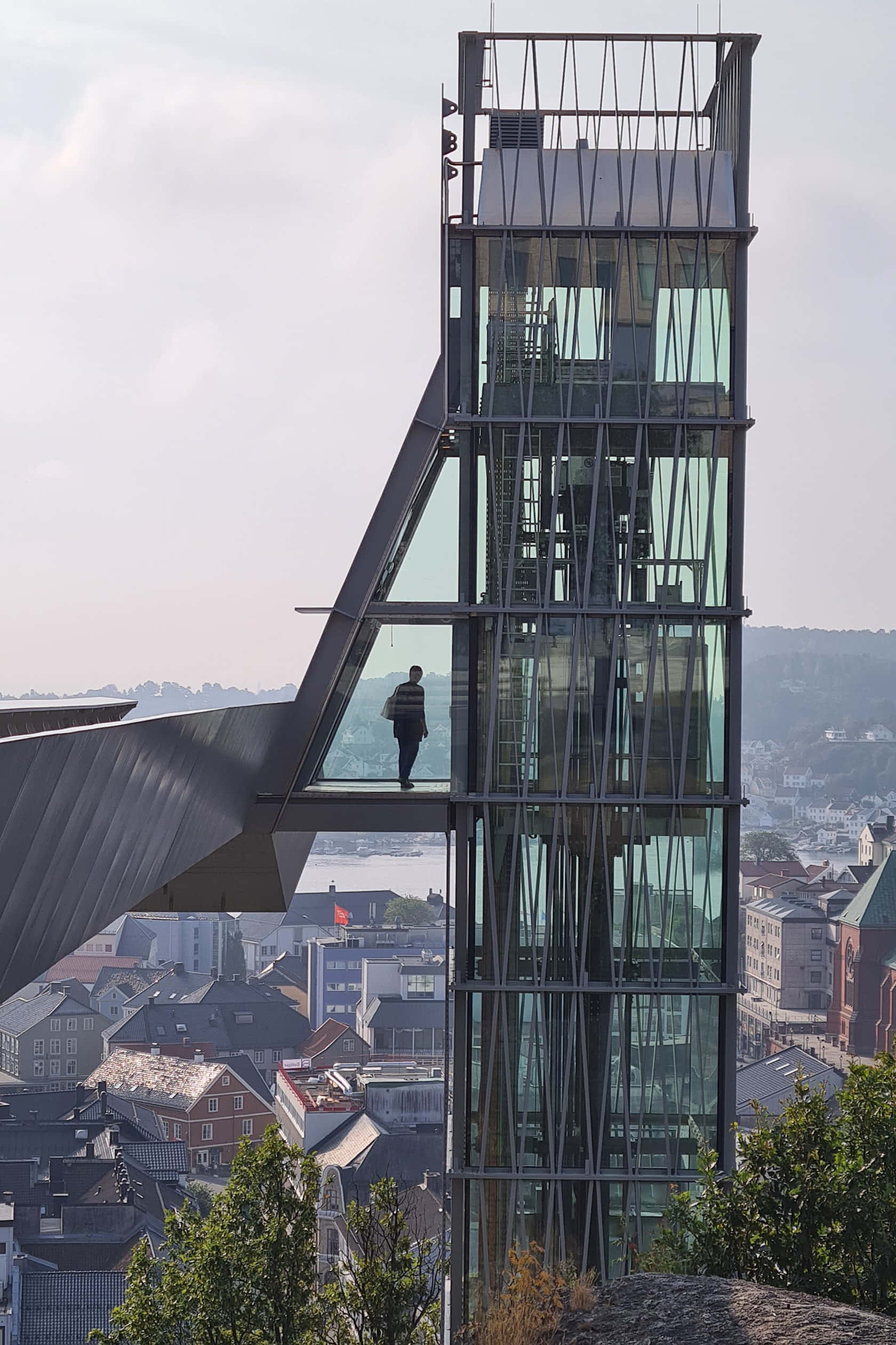 Arendal, town viewpoint tower, glass-enclosed skywalk, Full HD Phone Wallpaper