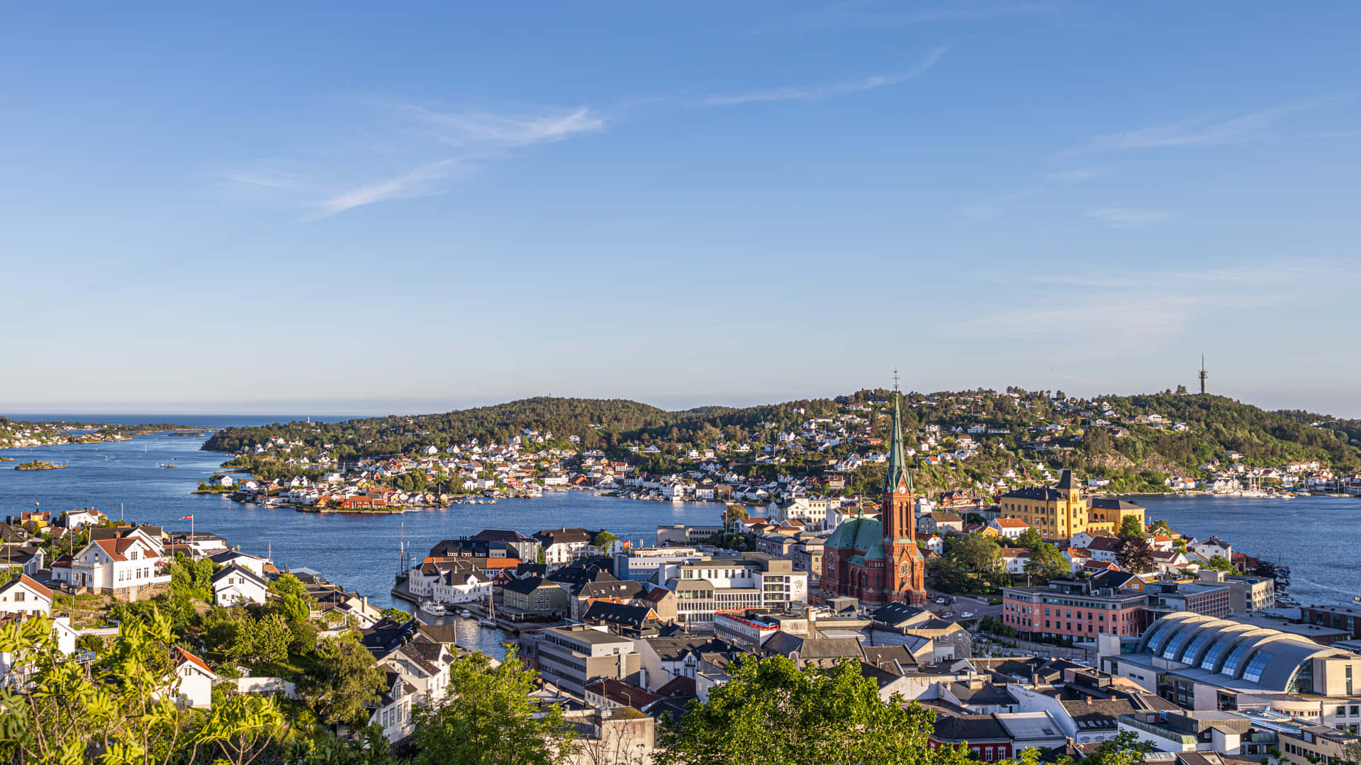 Arendal, cityscape, coastal cityscape, Full HD Desktop Wallpaper