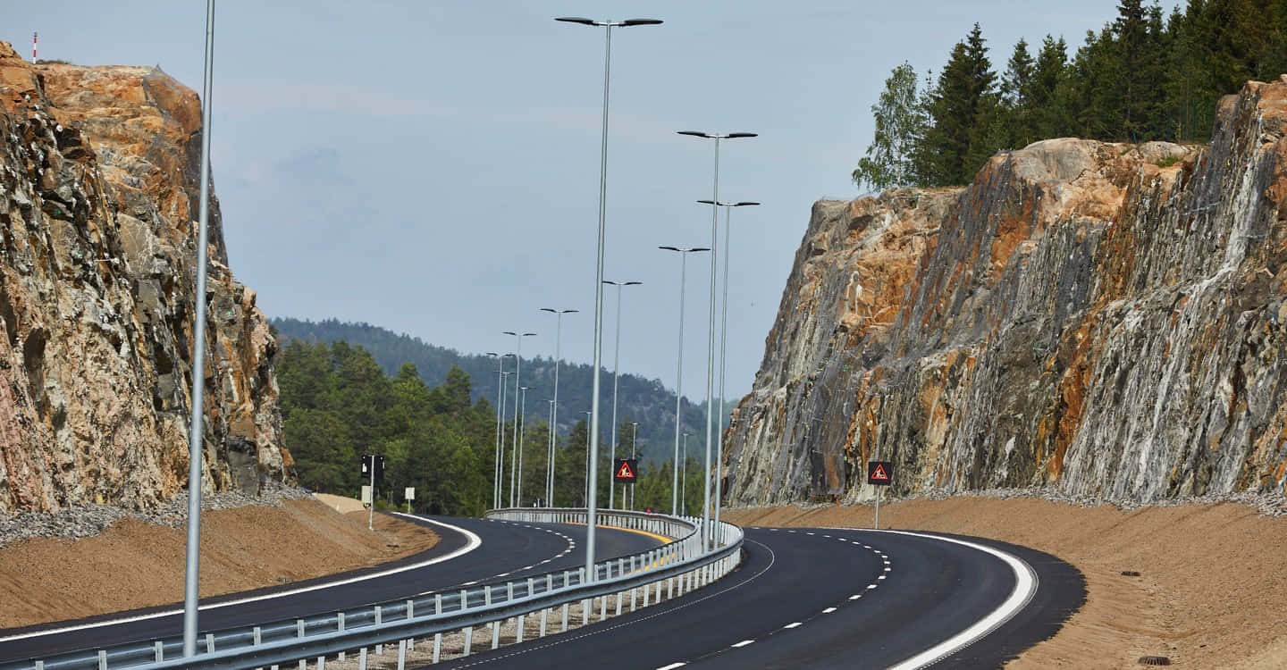 Arendal, rock faces, asphalt road, HD Desktop Wallpaper