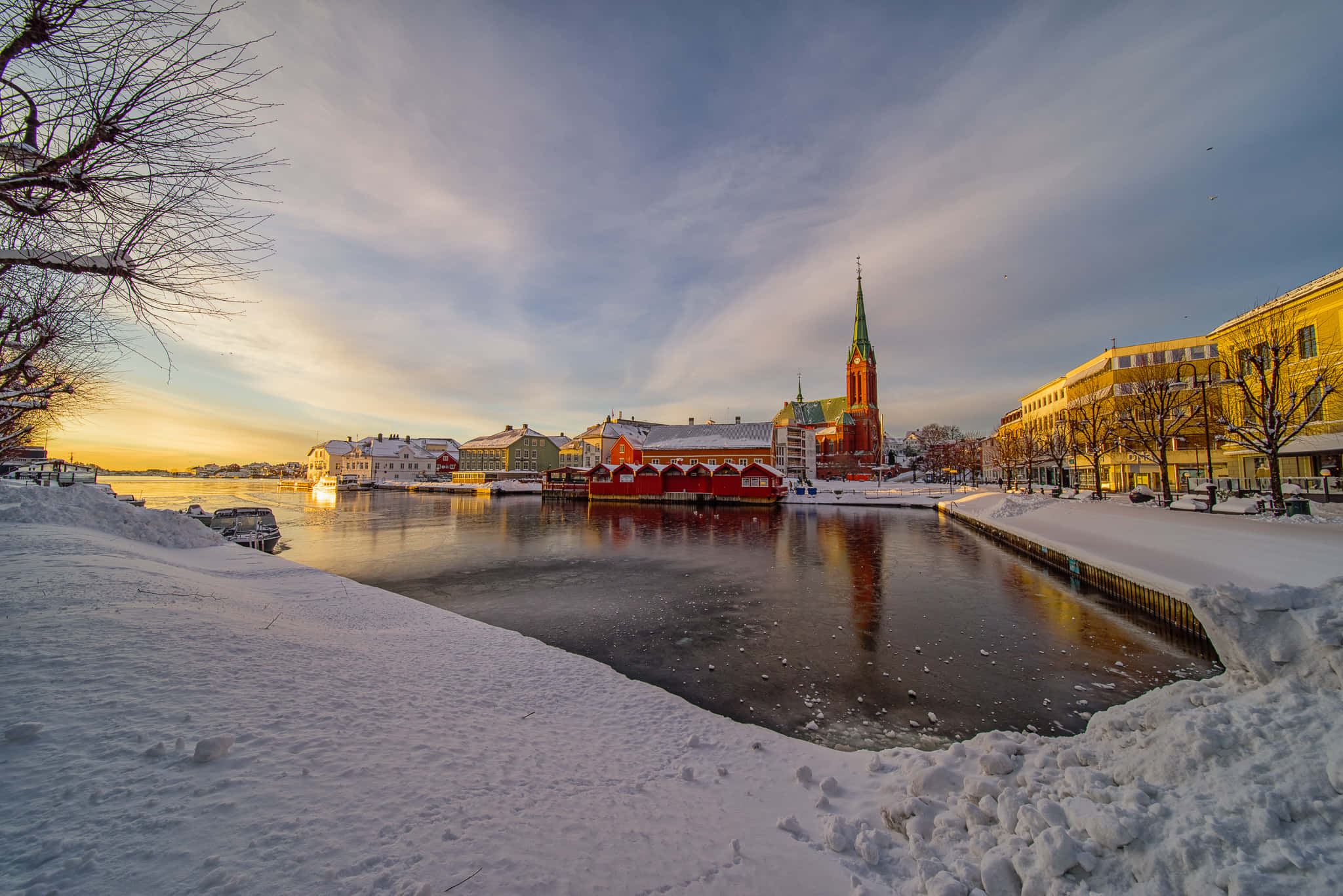 Arendal, Winter Sunset, Snow, Full HD Desktop Wallpaper