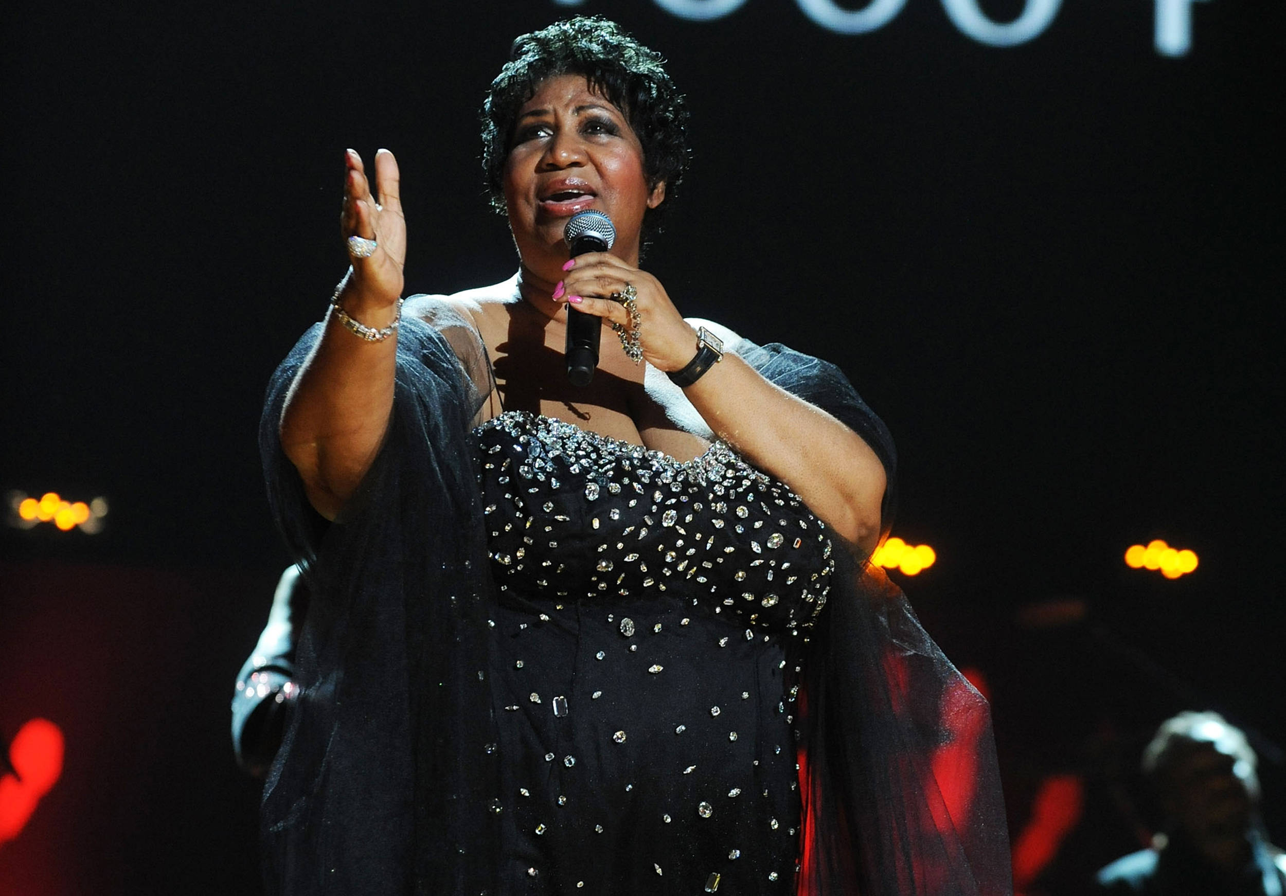 Aretha Franklin, black gown, sparkling black gown, Full HD Desktop Wallpaper