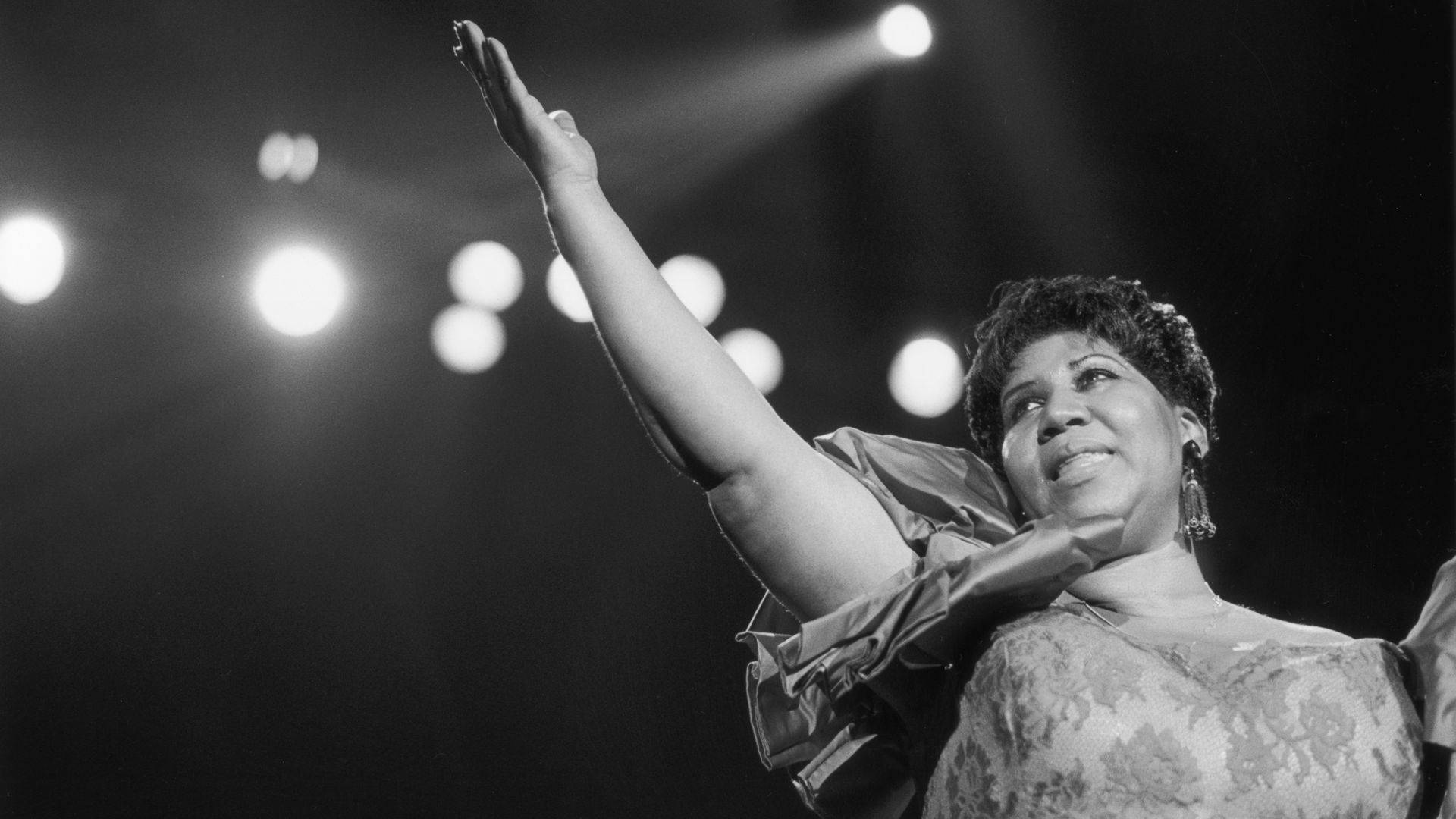 Aretha Franklin, stage, black and white photo, Full HD Desktop Wallpaper