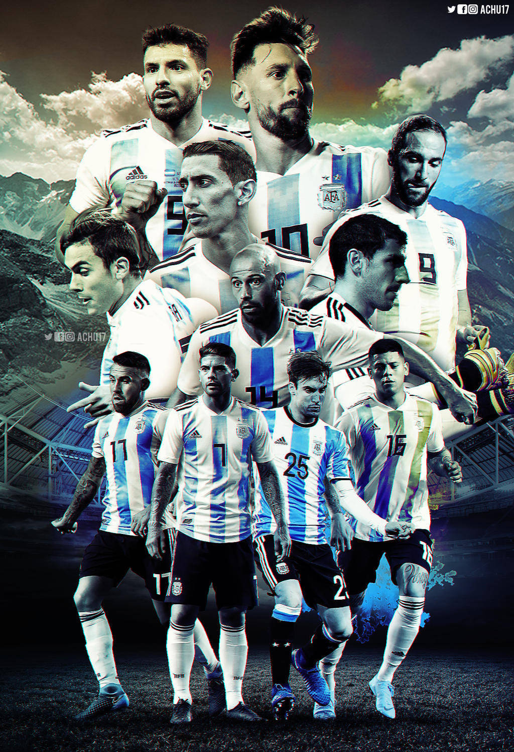 Argentina National Football Team, blue and white striped jerseys, mountainous stadium backdrop, HD Phone Wallpaper