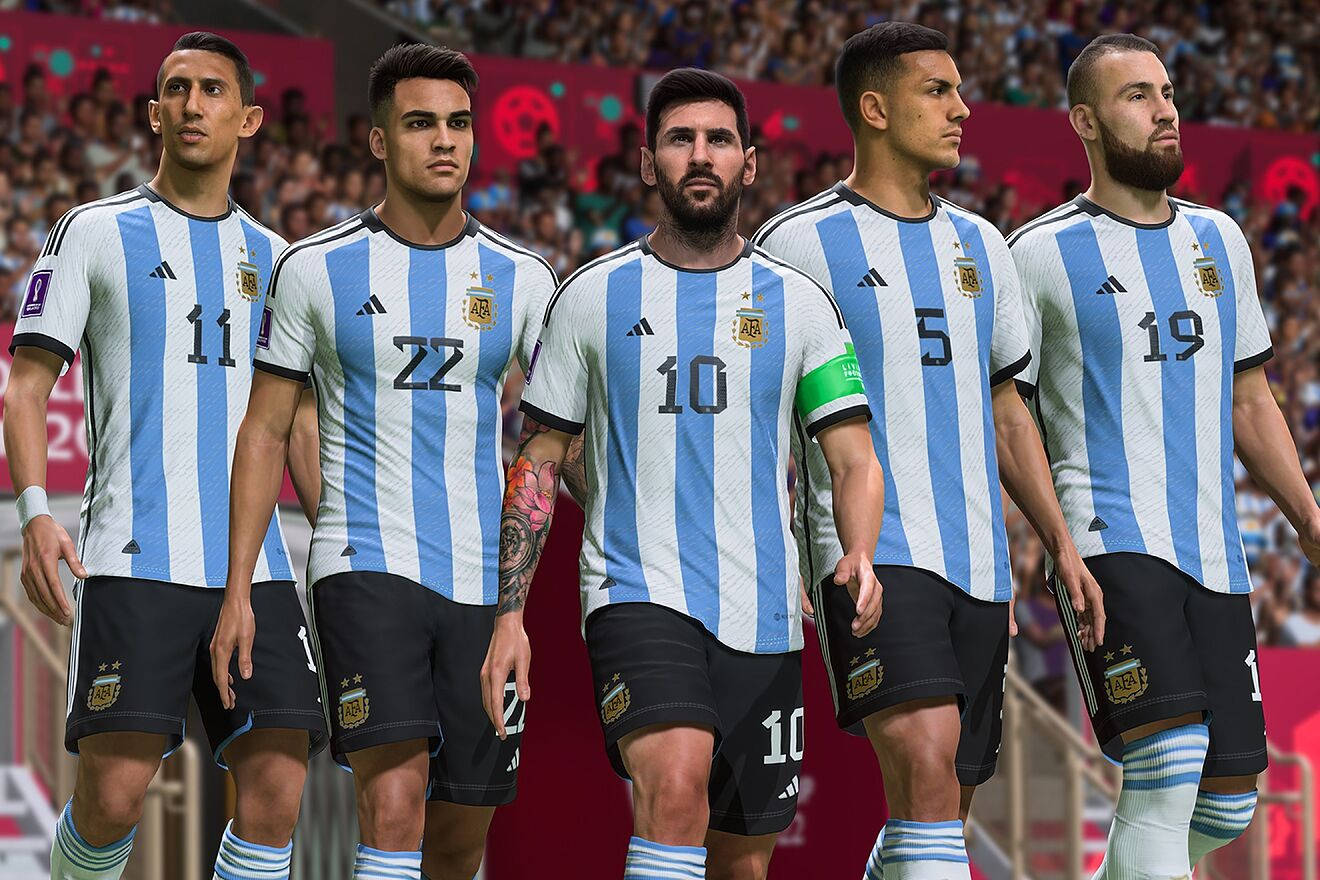 Argentina National Football Team, blue and white striped jerseys, stadium field, HD Desktop Wallpaper