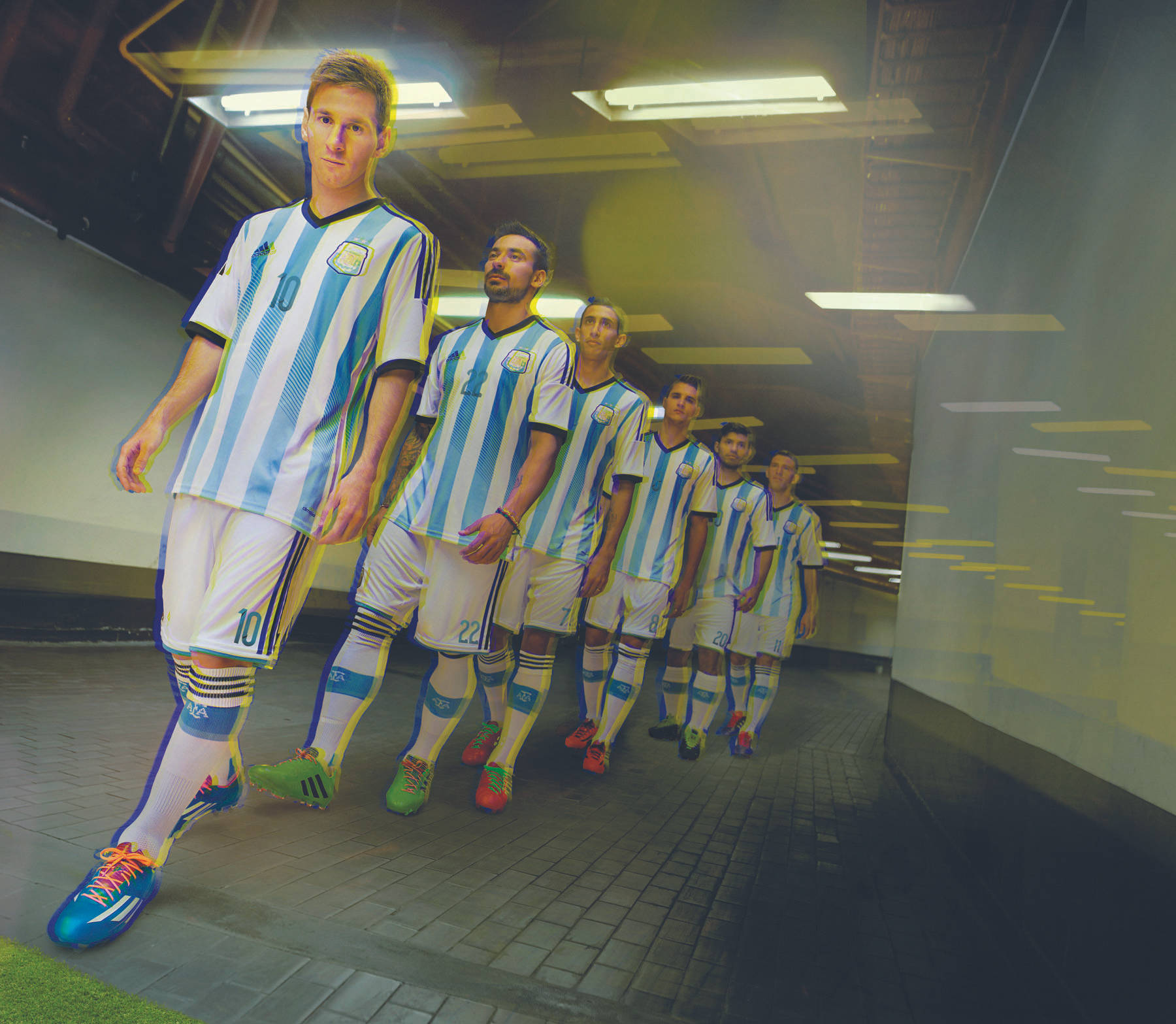 Argentina National Football Team, blue and white striped jerseys, dimly lit tunnel, HD Desktop Wallpaper