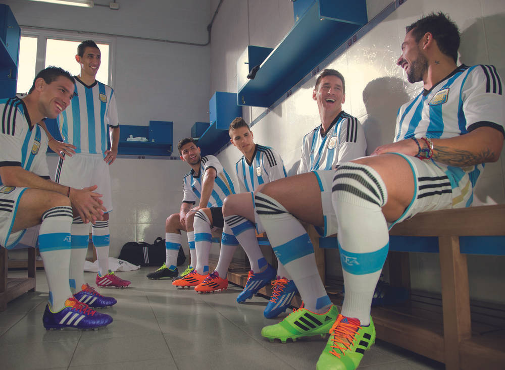 Argentina National Football Team, blue and white striped jerseys, bright locker room, SD Desktop Wallpaper