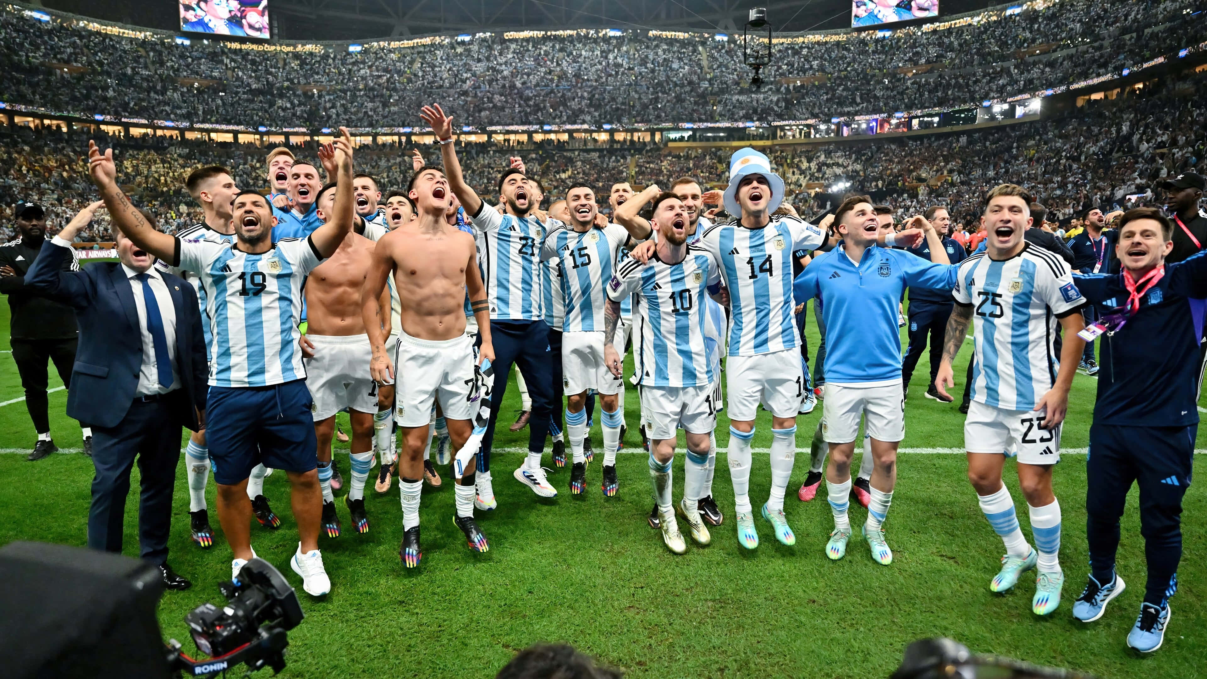 Argentina National Football Team, green pitch, roaring stadium crowd, 4K Desktop Wallpaper