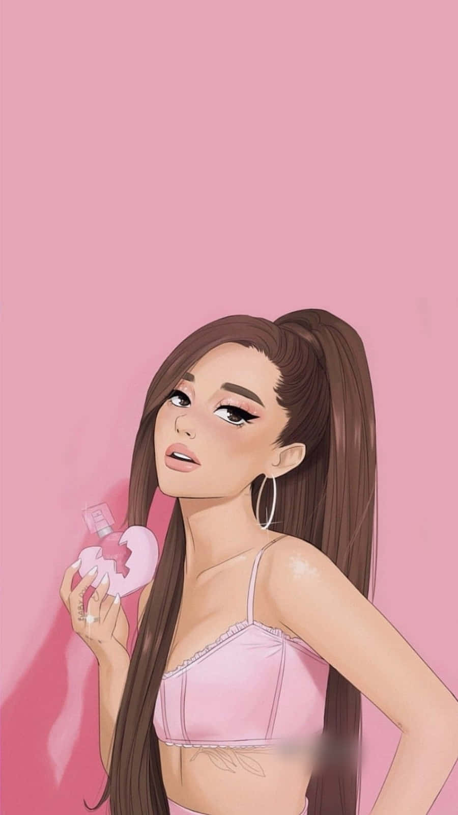 Ariana Grande 7 Rings, pink heart-shaped perfume bottle, solid pink background, HD Phone Wallpaper