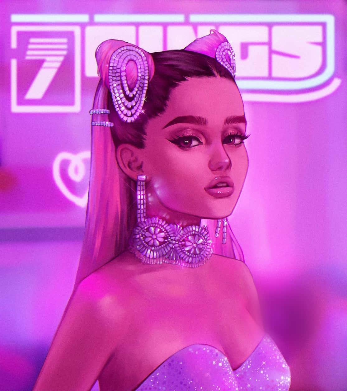 Ariana Grande, 7 Rings, neon pink lights, SD Phone Wallpaper
