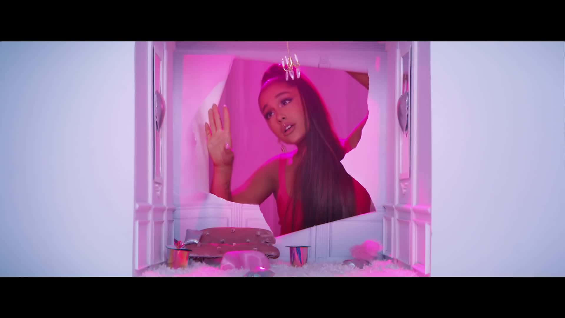 Ariana Grande, 7 Rings, pink-lit doorway, Full HD Desktop Wallpaper