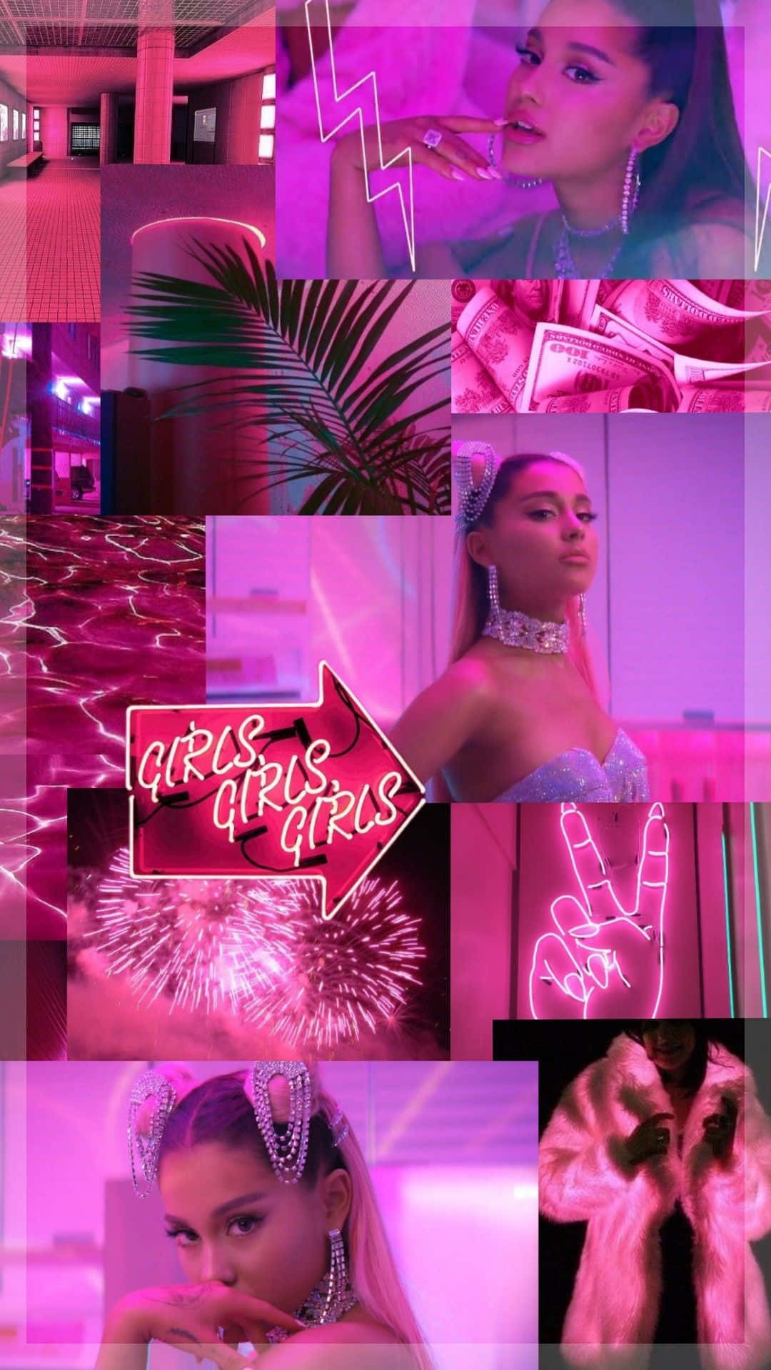 Ariana Grande, 7 Rings, pink neon collage, HD Phone Wallpaper