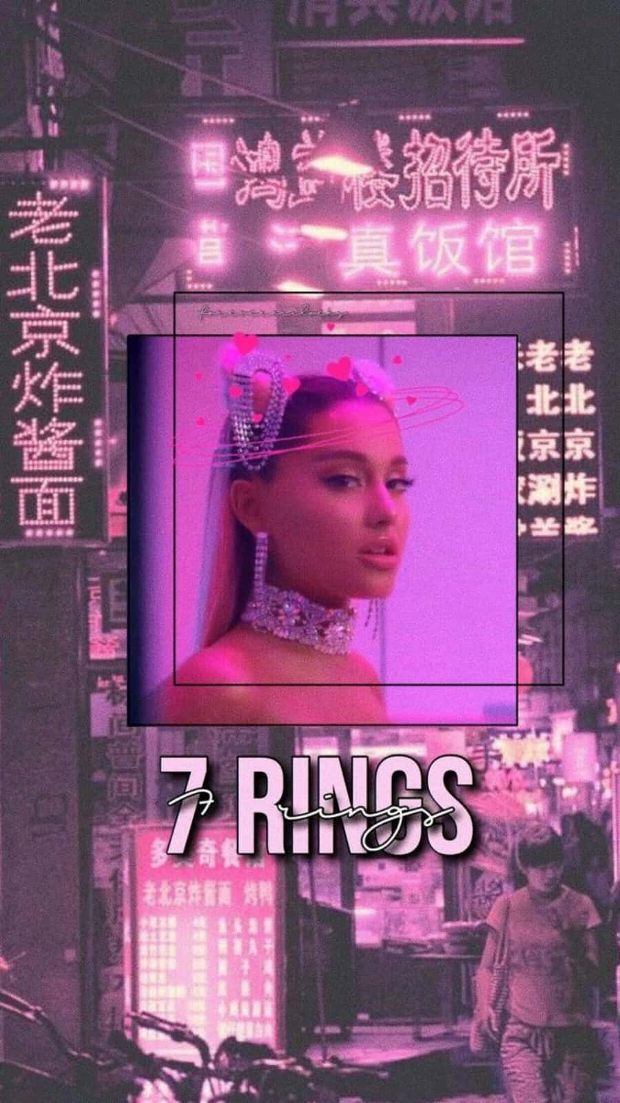 Ariana Grande 7 Rings, neon-lit urban street, Chinese signs, HD Phone Wallpaper