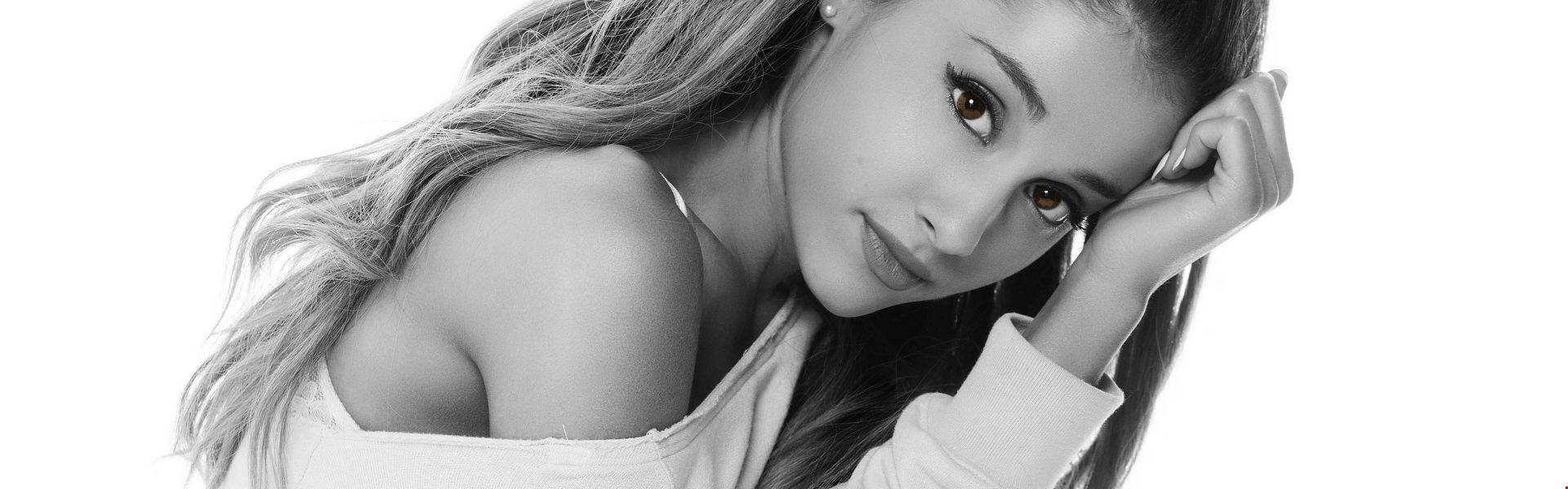 Ariana Grande, black and white portrait, long hair, Full HD Desktop Wallpaper