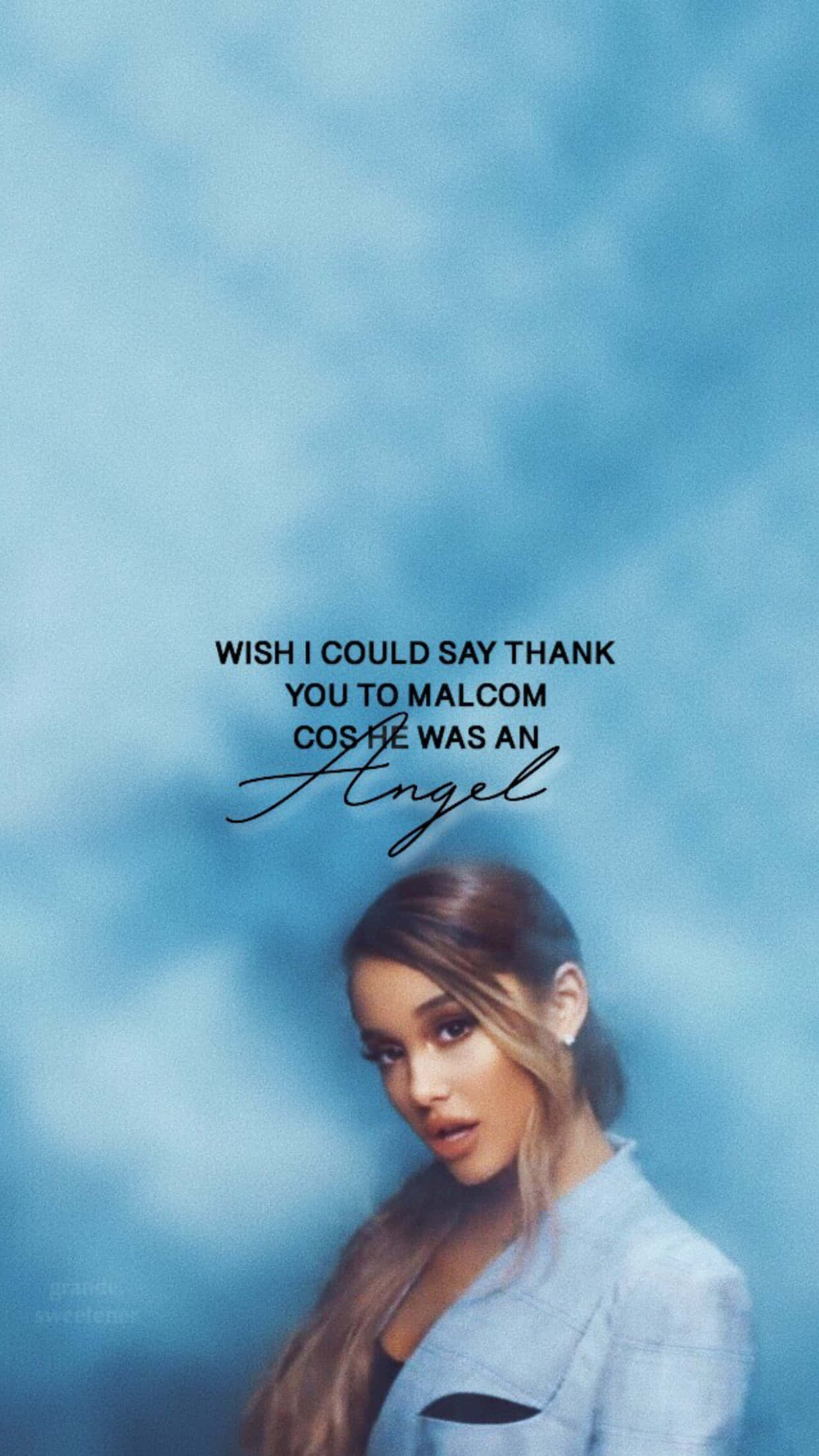 Ariana Grande, dreamy blue sky, heartfelt tribute text overlay, Full HD Phone Wallpaper