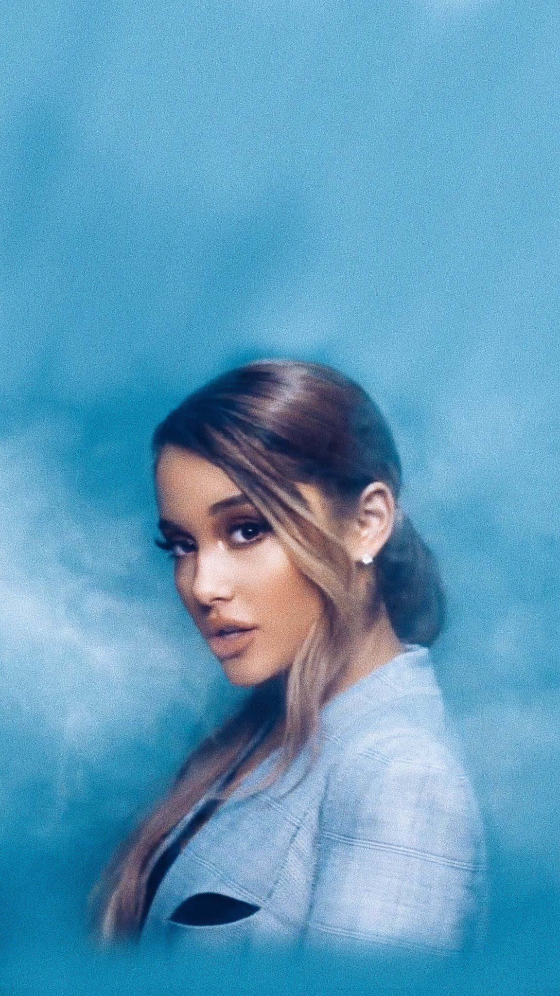 Ariana Grande, hazy blue background, smoky texture, Full HD Phone Wallpaper