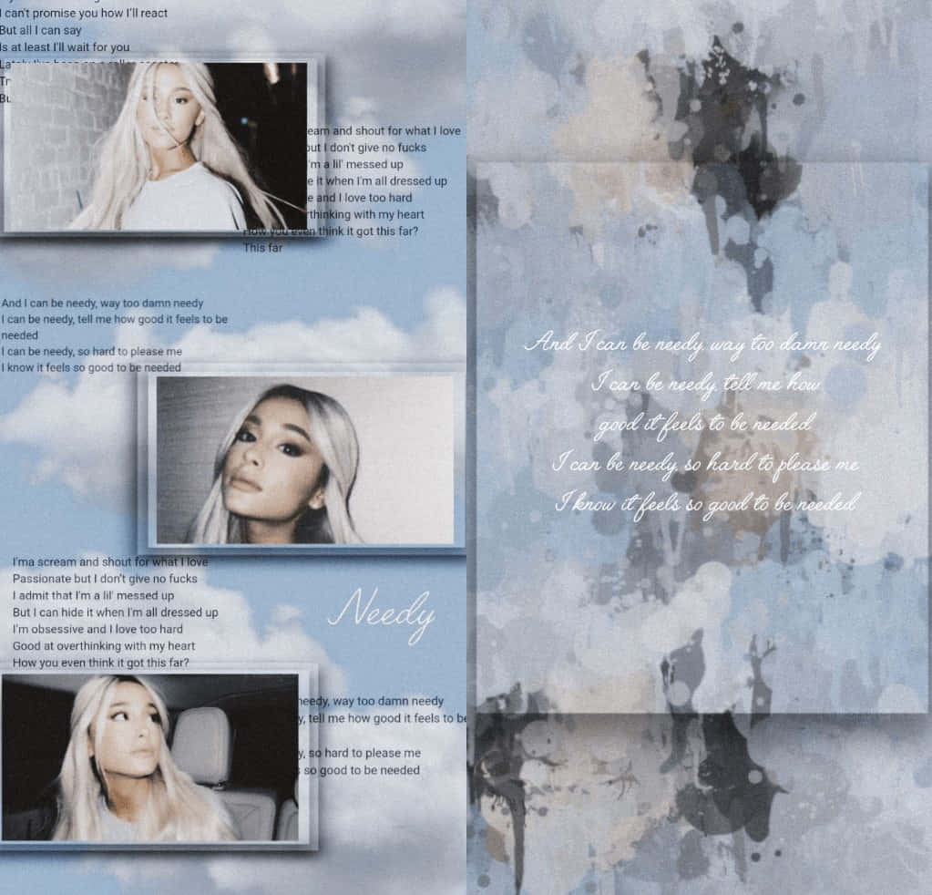 Ariana Grande, soft blue watercolor background, lyrics, SD Desktop Wallpaper