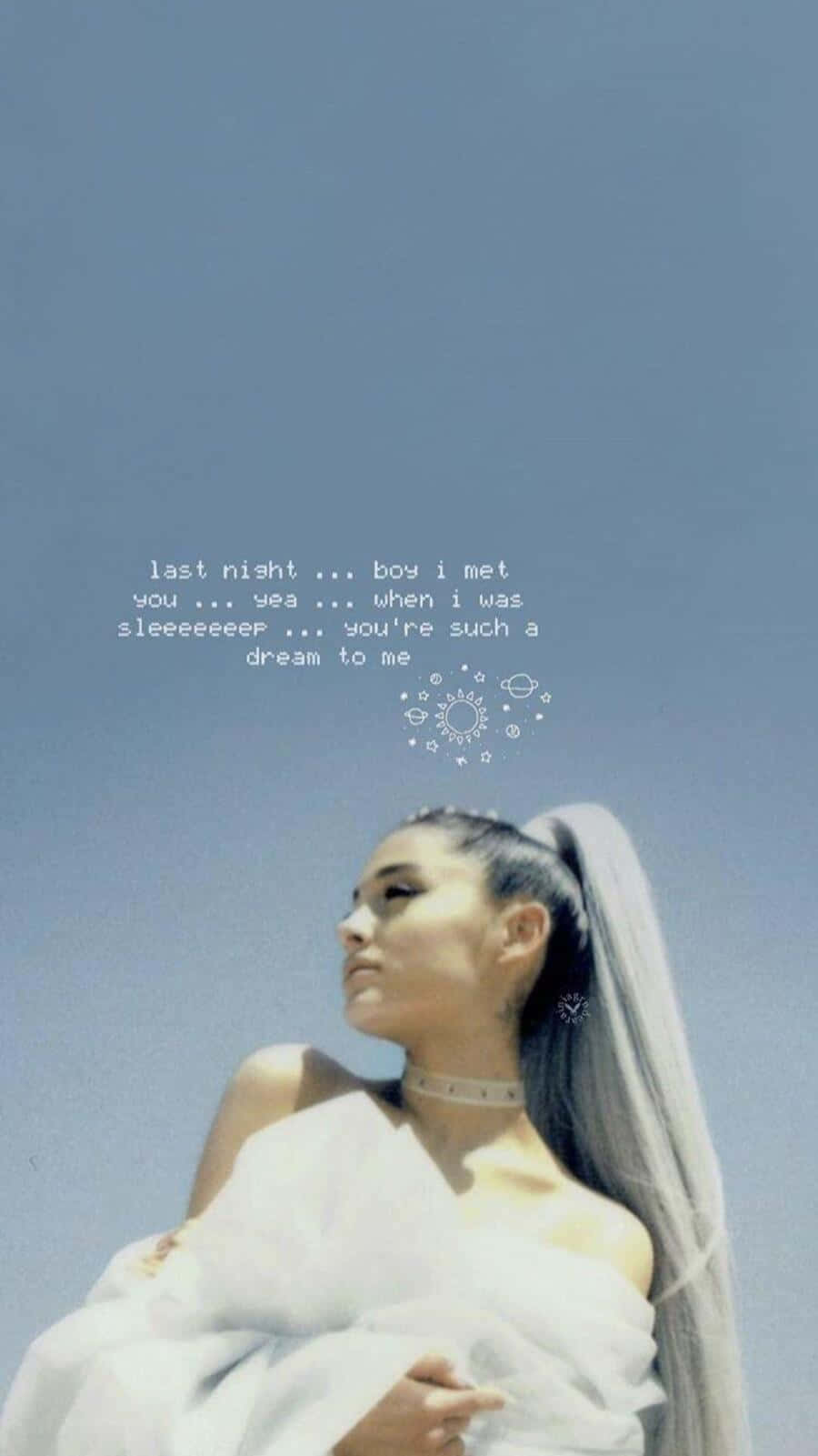 Ariana Grande, white draped outfit, clear blue sky, HD Phone Wallpaper