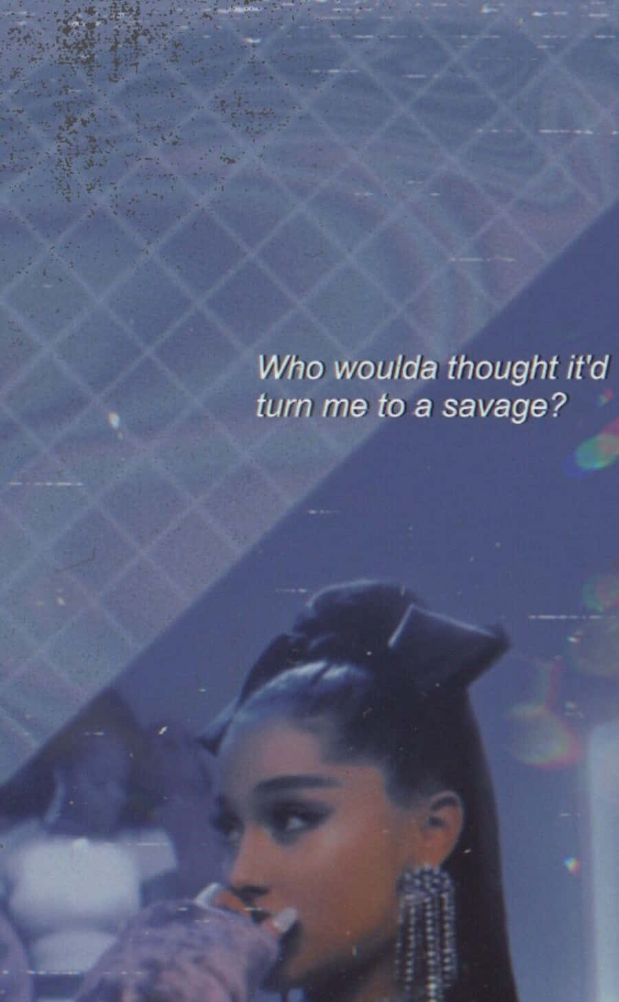 Ariana Grande, glitchy blue grid background, lavender hues, HD Phone Wallpaper