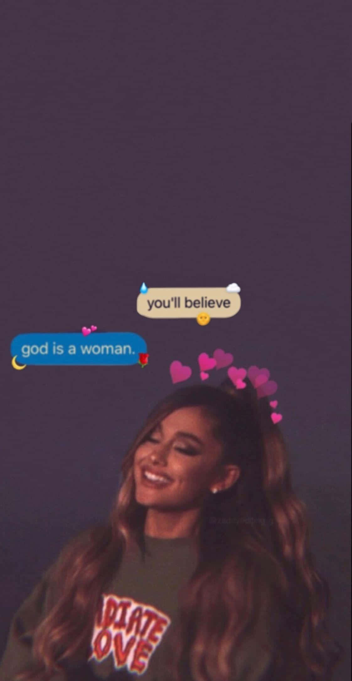 Ariana Grande, pink hearts, dark purple background, Full HD Phone Wallpaper