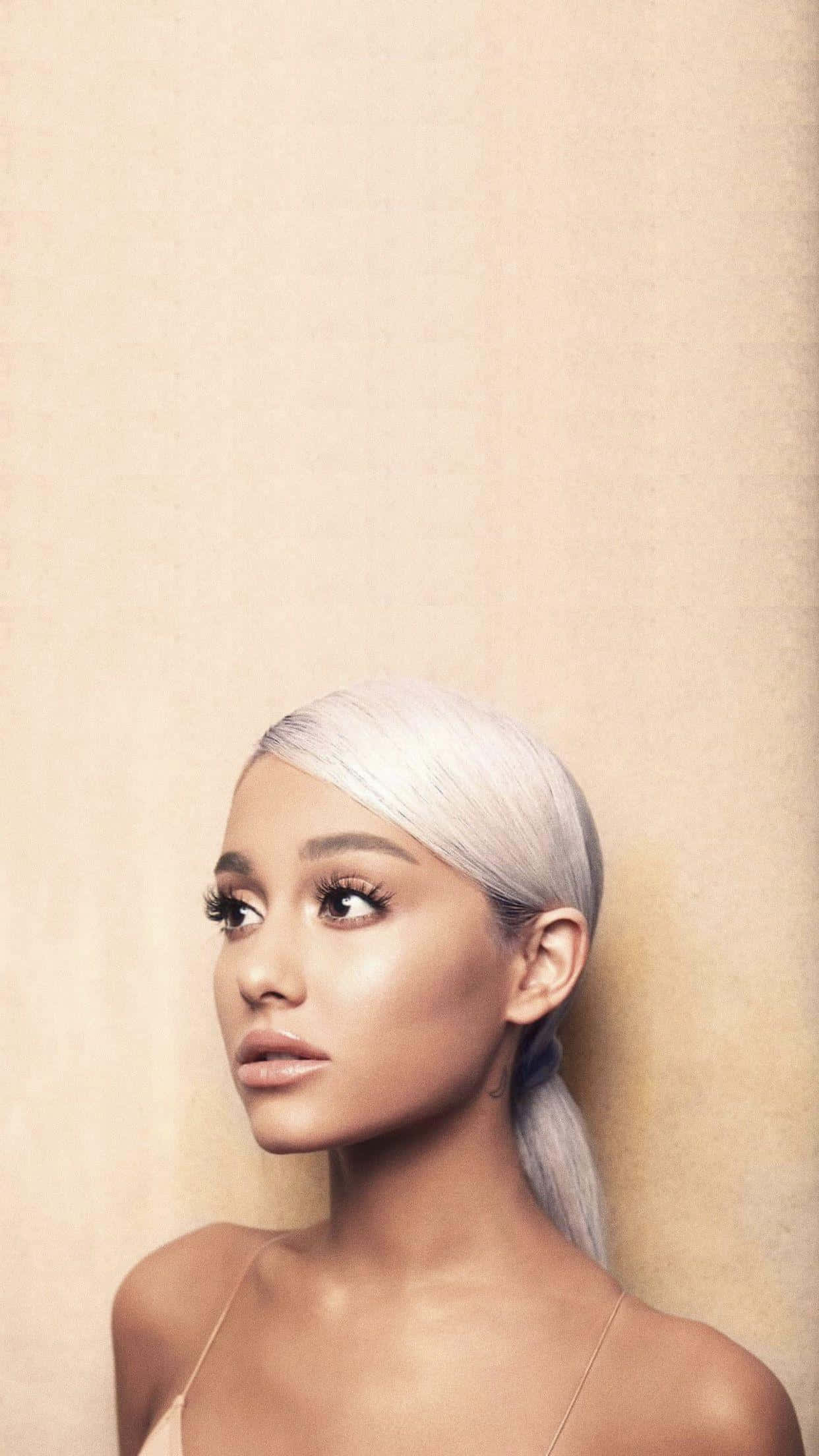 Ariana Grande, platinum blonde hair, sleek ponytail, Full HD Phone Wallpaper