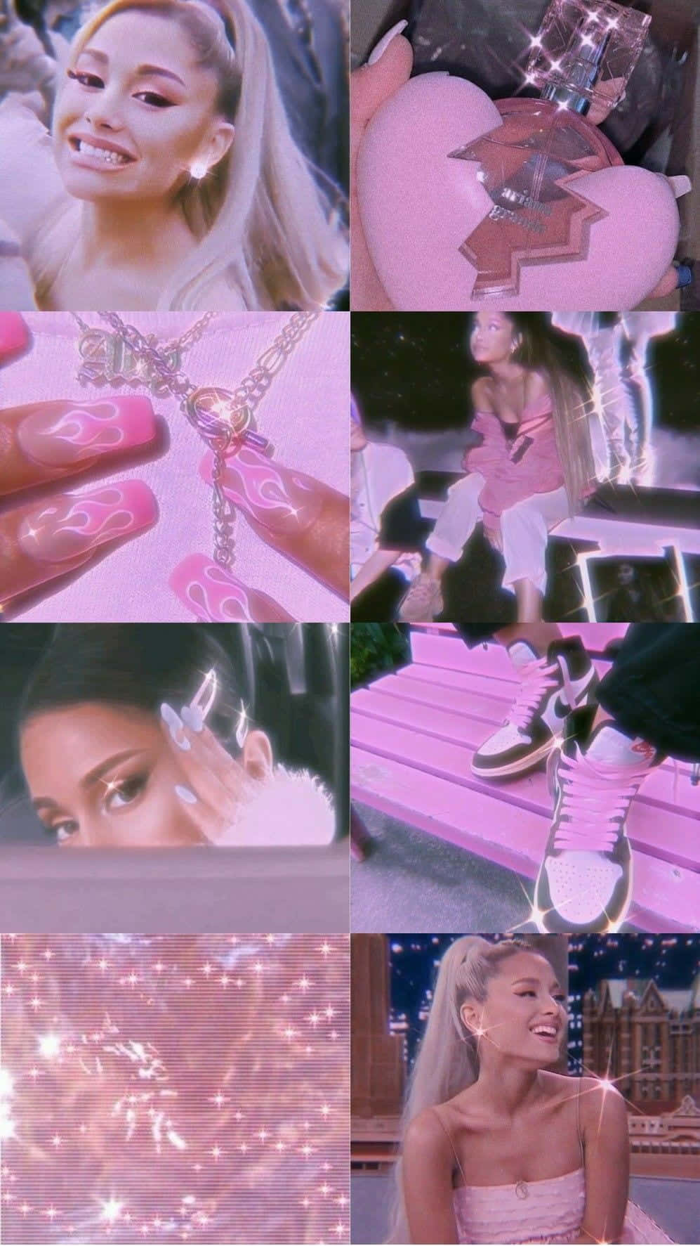 Ariana Grande, vintage vibes, vibrant pink-themed collage, HD Phone Wallpaper