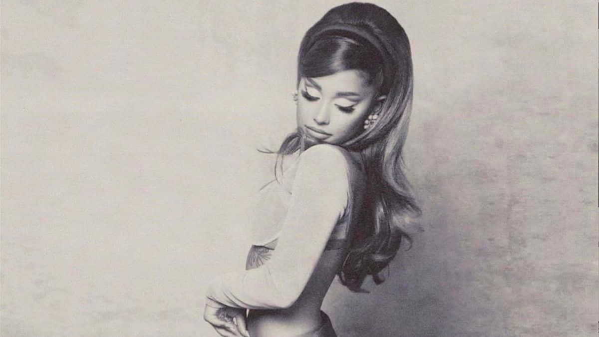 Ariana Grande, Positions, monochrome portrait, SD Desktop Wallpaper
