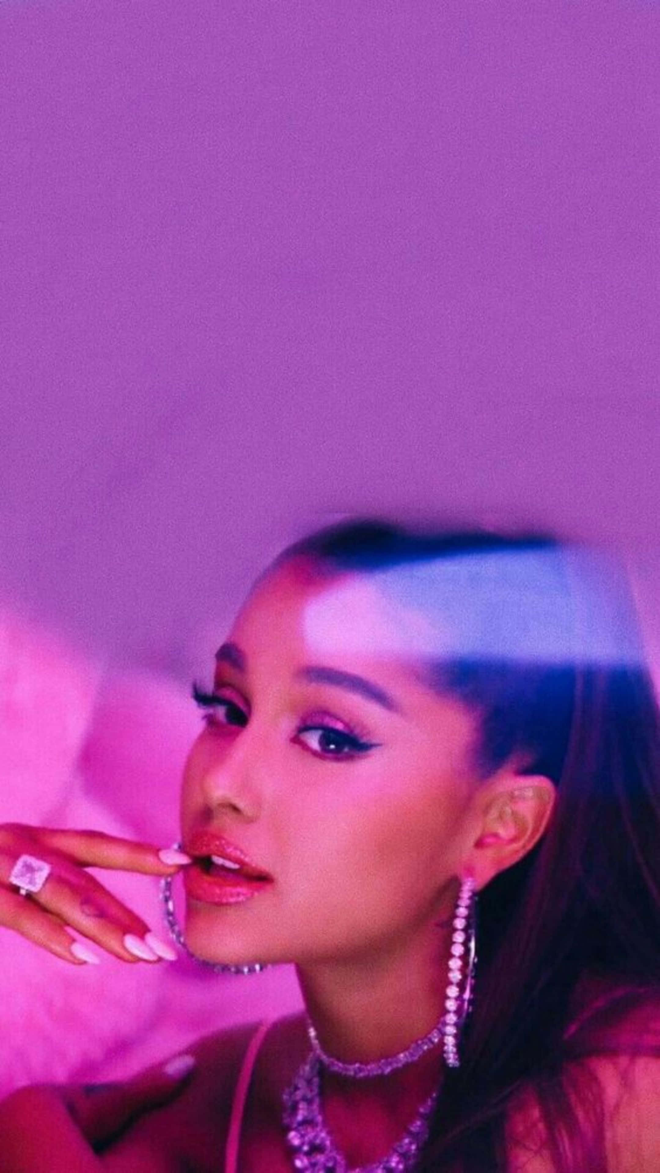 Ariana Grande, pink glow, vibrant purple haze, 4K Phone Wallpaper