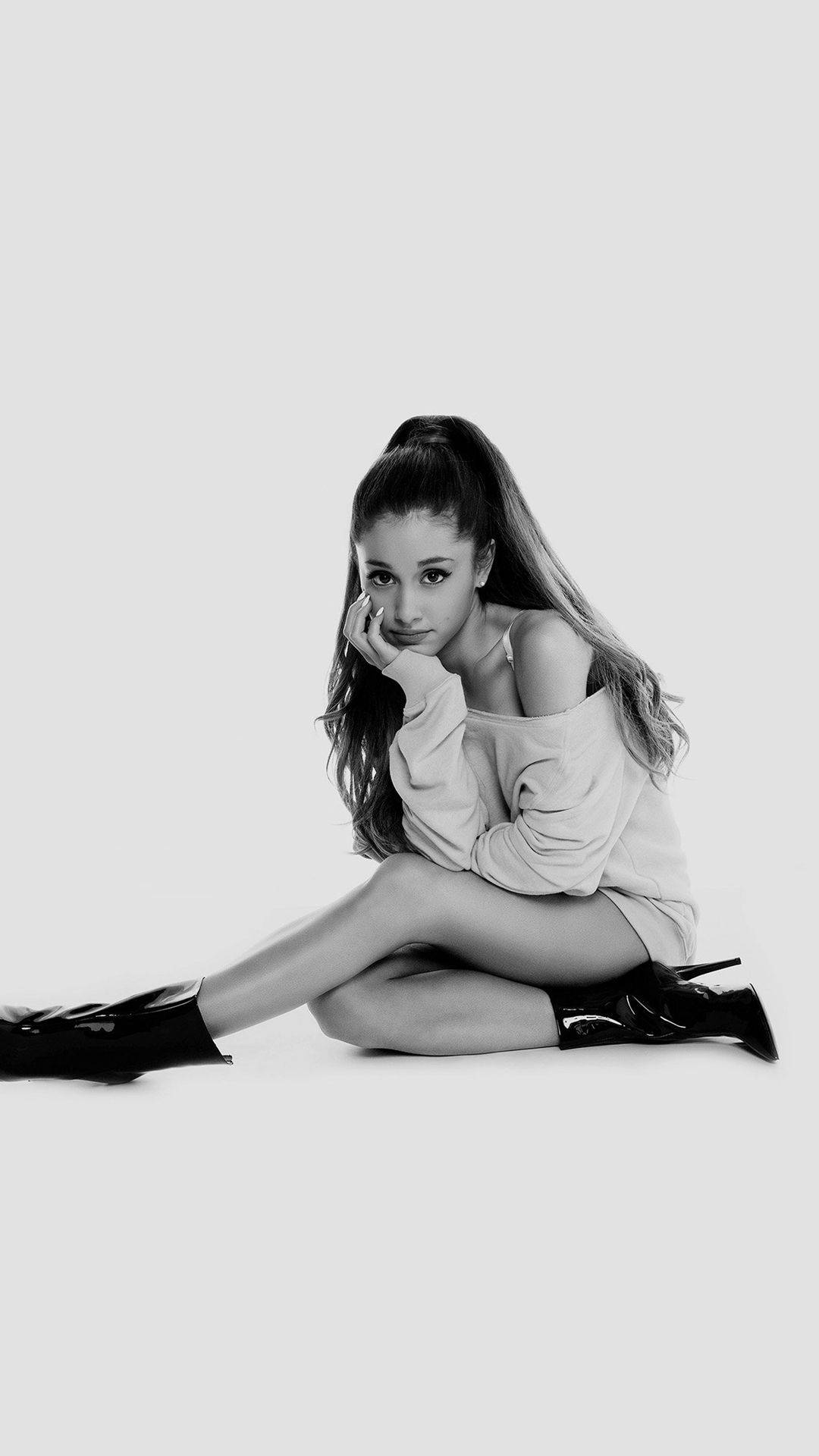 Ariana Grande, black boots, long hair, Full HD Phone Wallpaper