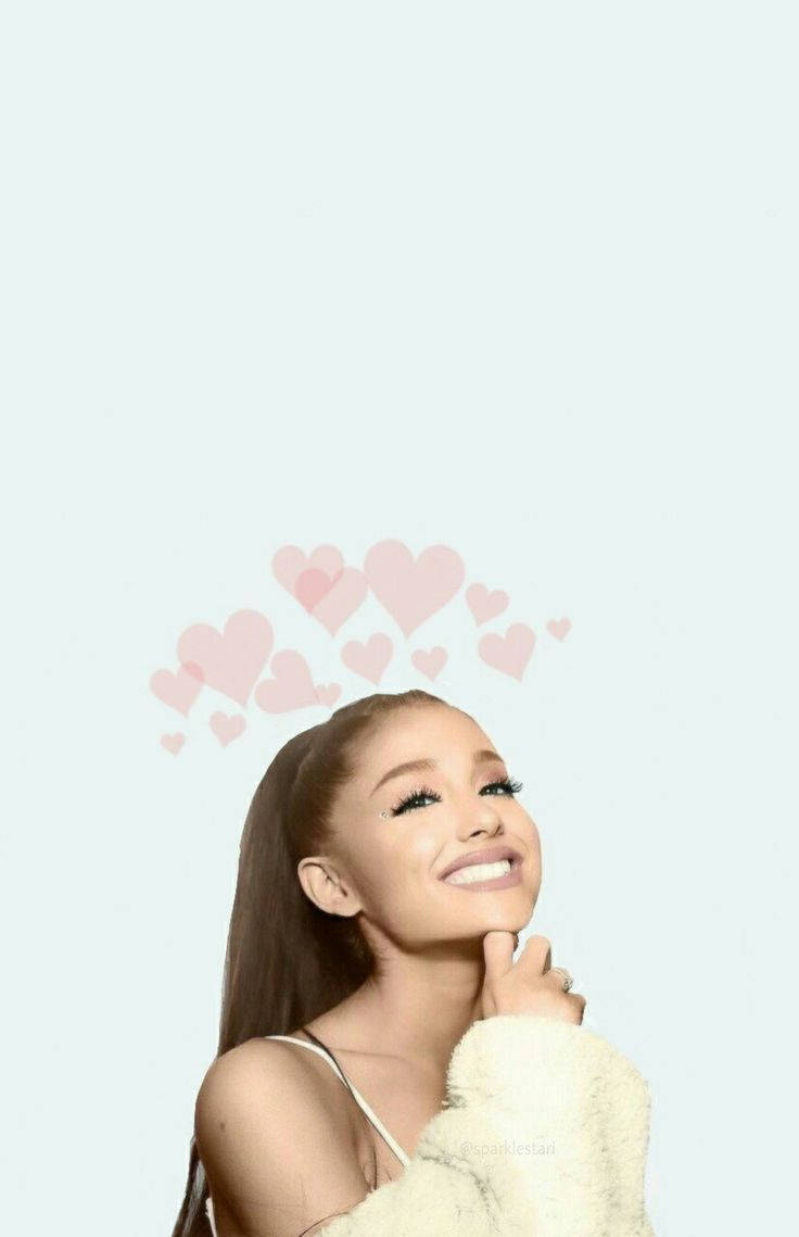Ariana Grande, pink hearts, light blue background, SD Phone Wallpaper