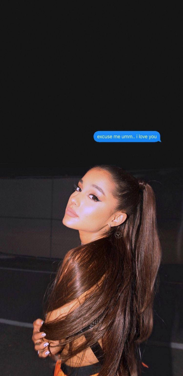 Ariana Grande, long brown hair, high ponytail, HD Phone Wallpaper