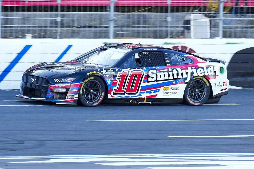 Aric Almirola, black race car, red white and blue patriotic livery, SD Desktop Wallpaper