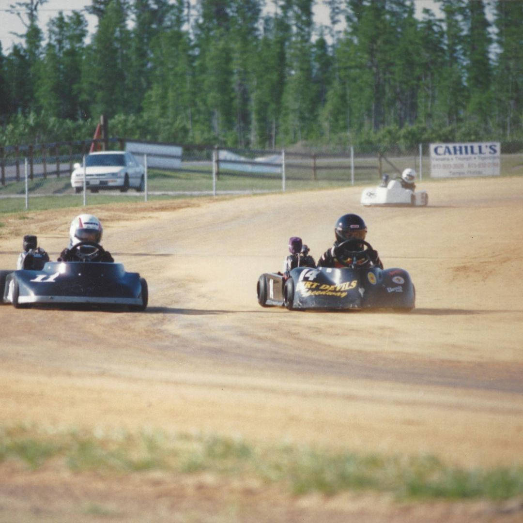 Aric Almirola, go-karts, dusty track, SD Desktop Wallpaper